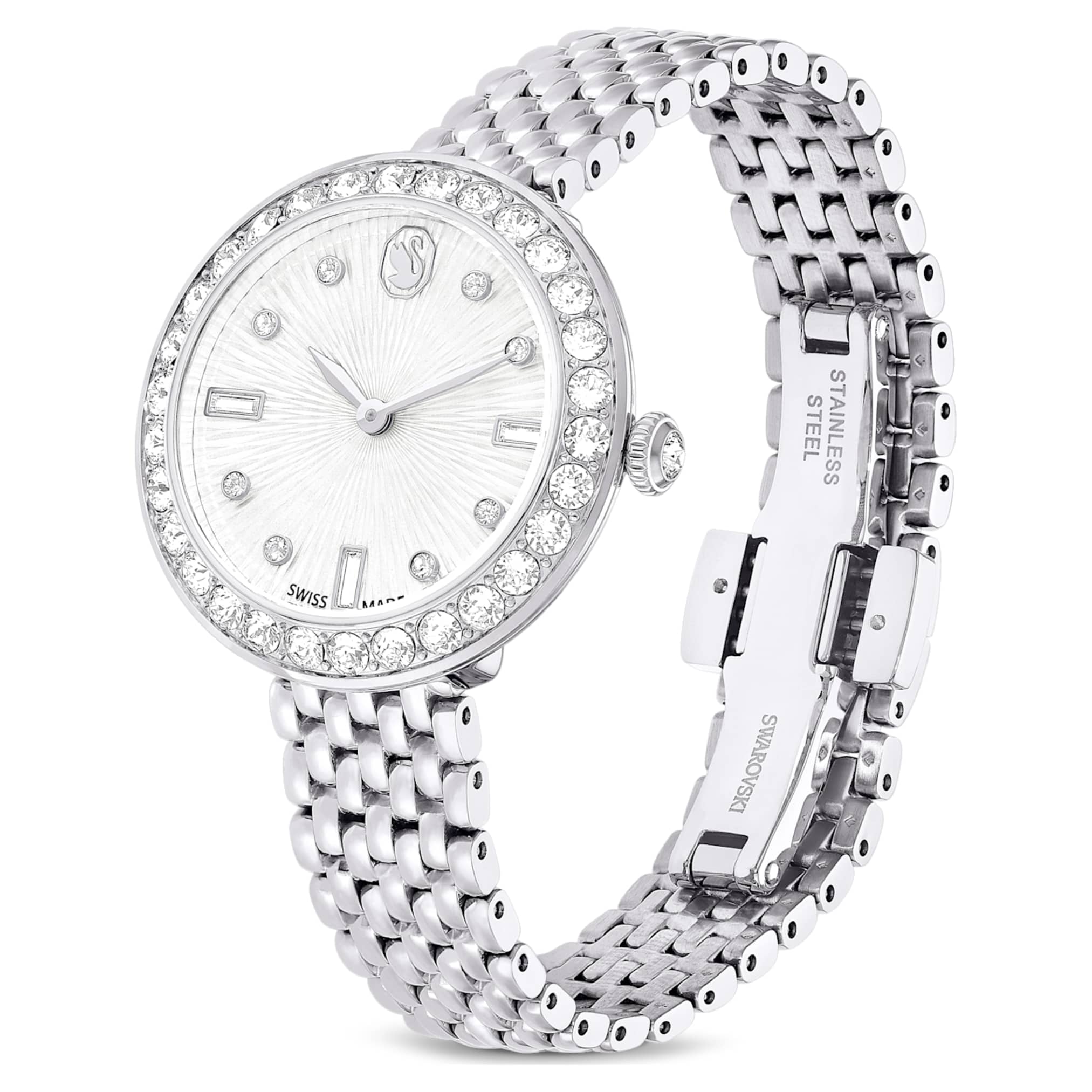 Swarovski Matrix tennis 7-link watch Swiss Made, Metal bracelet, Silver tone, Stainless steel