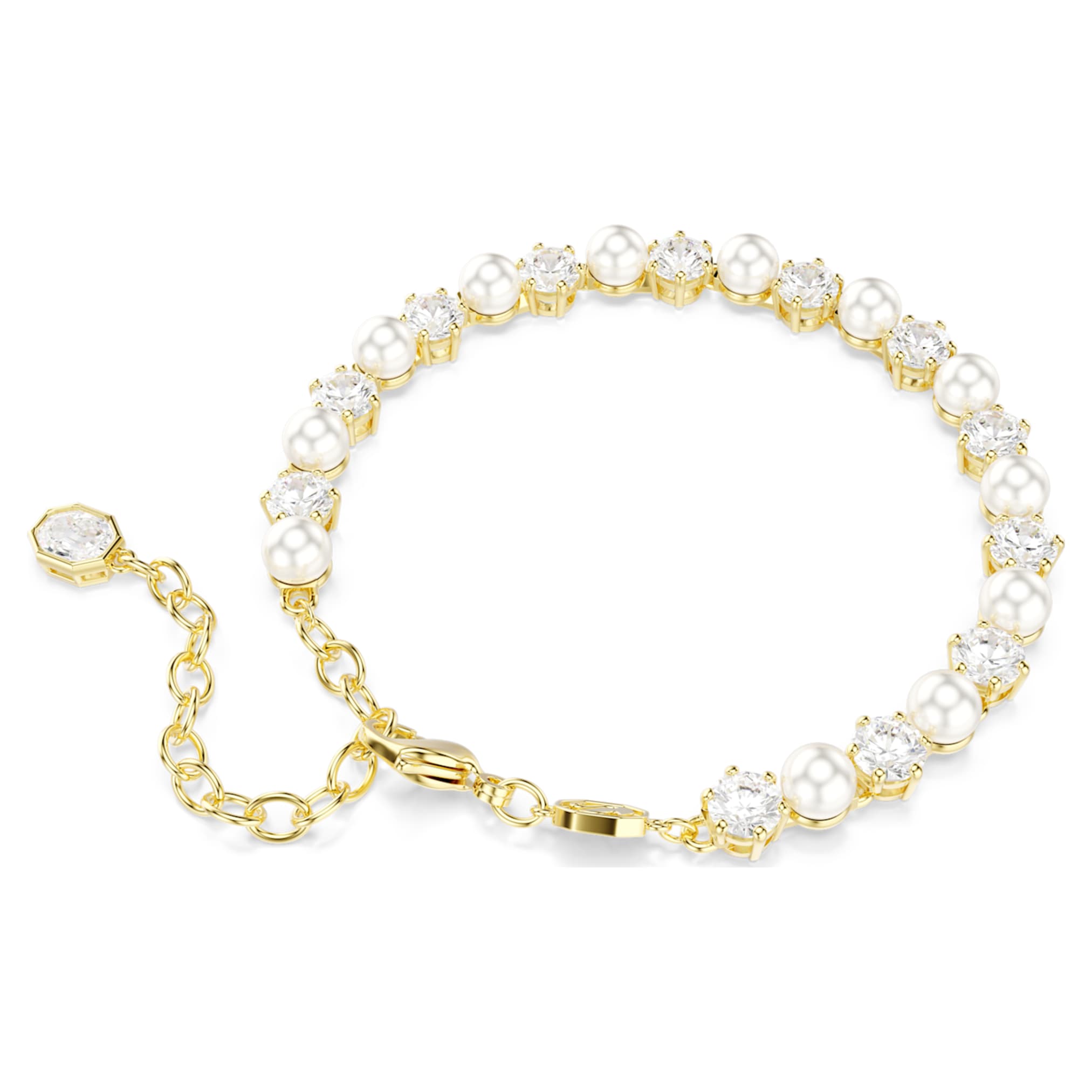 Swarovski Matrix Tennis bracelet Crystal pearl, Round cut, White, 18K gold finish