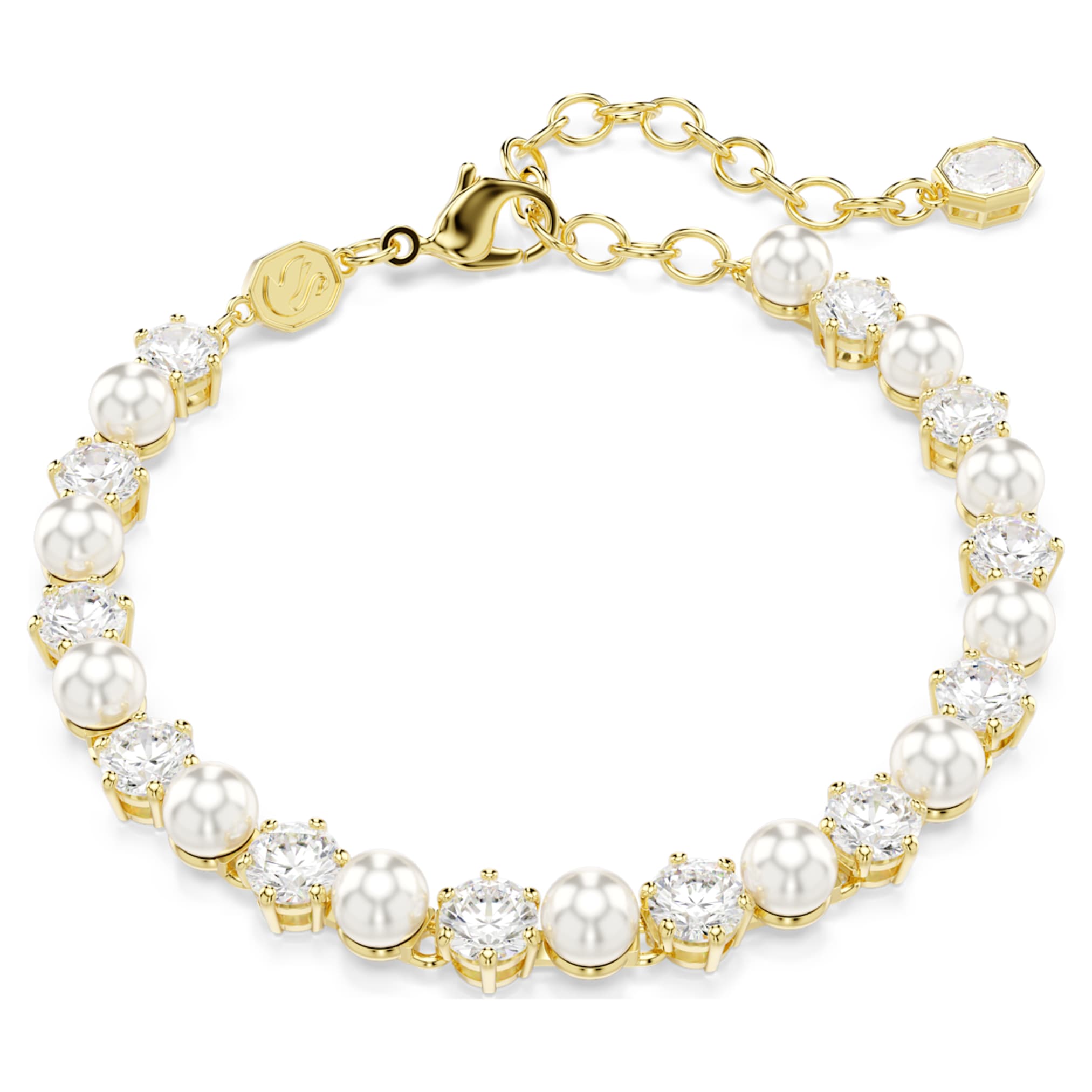 Swarovski Matrix Tennis bracelet Crystal pearl, Round cut, White, 18K gold finish