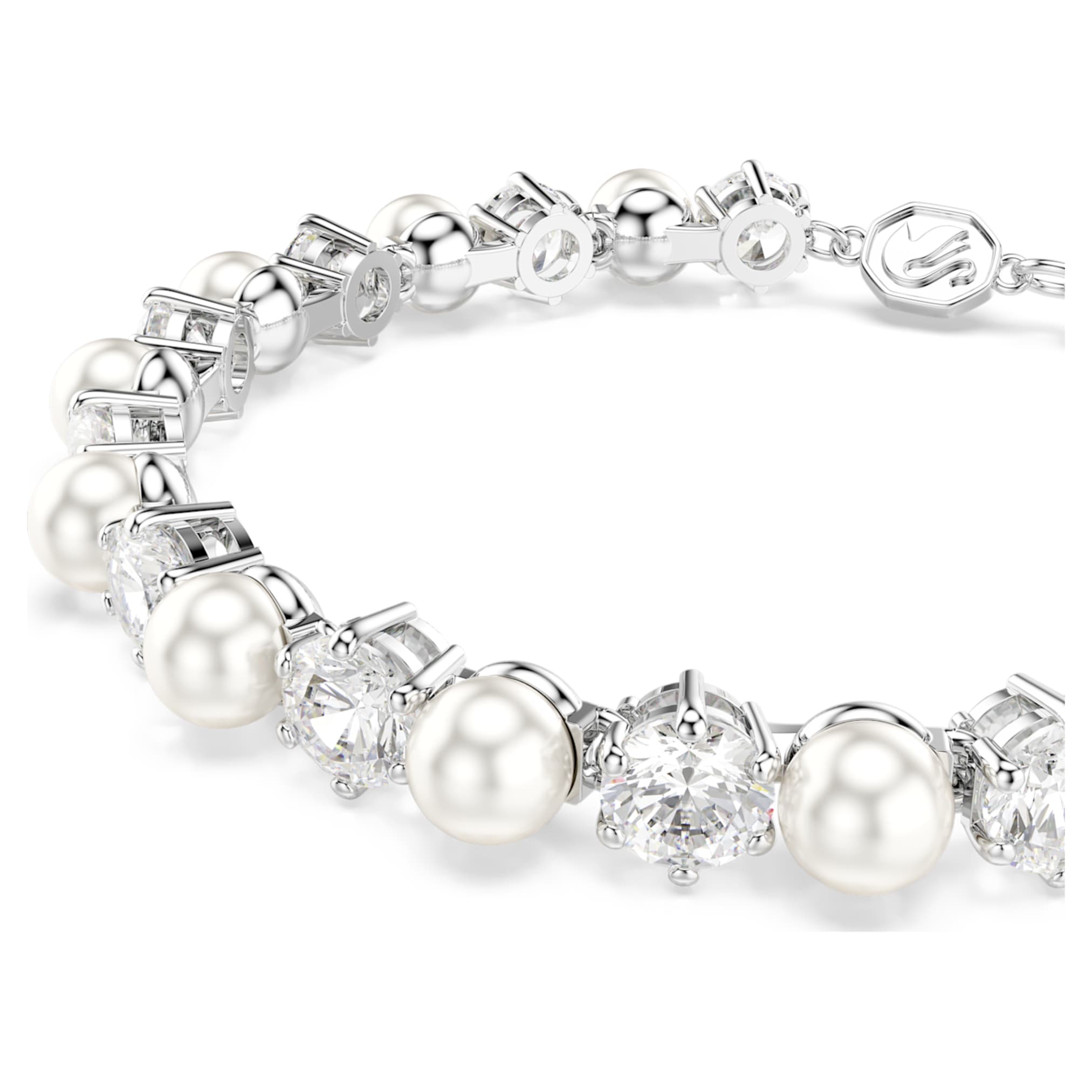 Swarovski Matrix Tennis bracelet Crystal pearl, Round cut, White, Rhodium plated