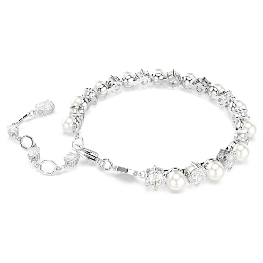 Swarovski Matrix Tennis bracelet Crystal pearl, Round cut, White, Rhodium plated