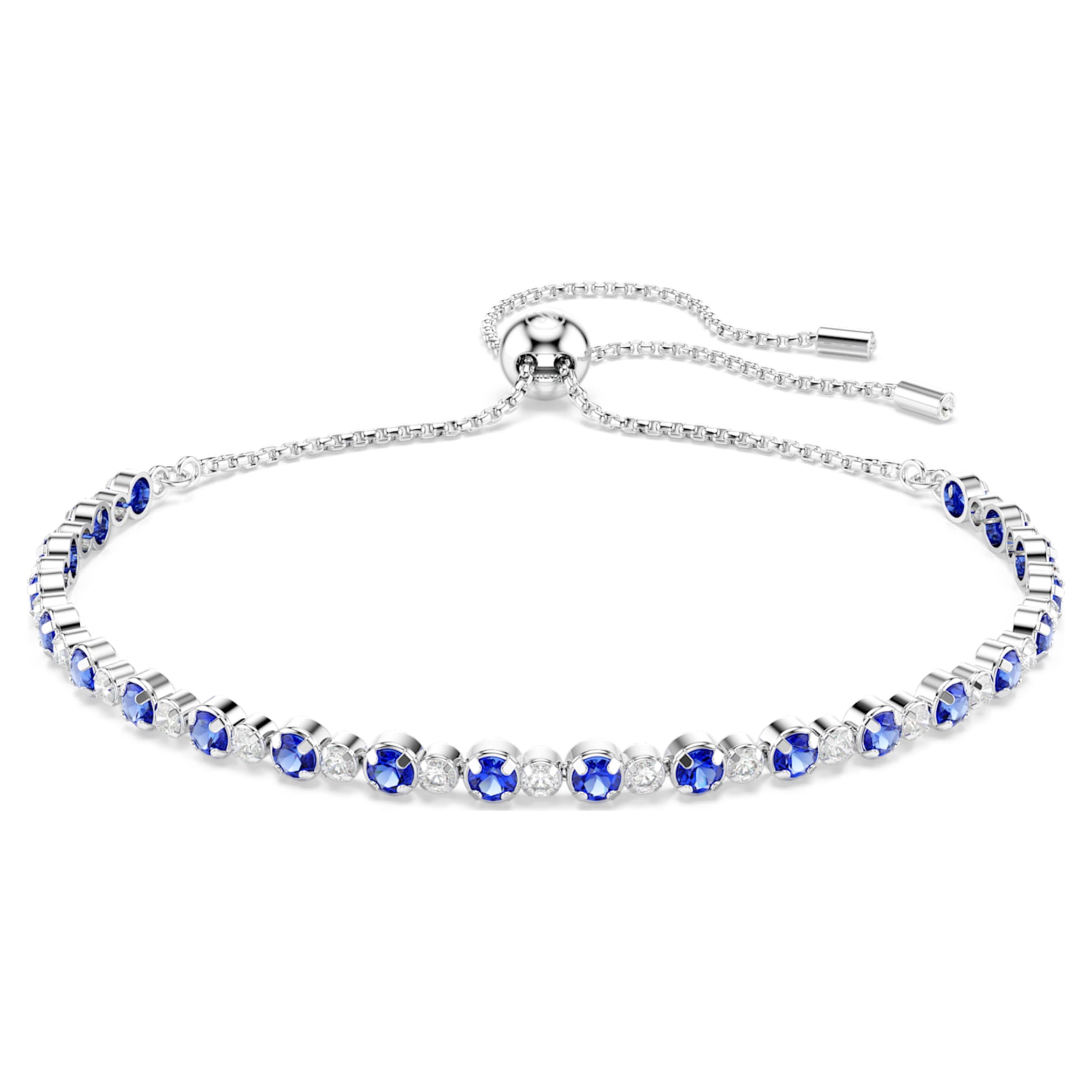 Swarovski Matrix Tennis bracelet Mixed round cuts, Blue, Rhodium plated