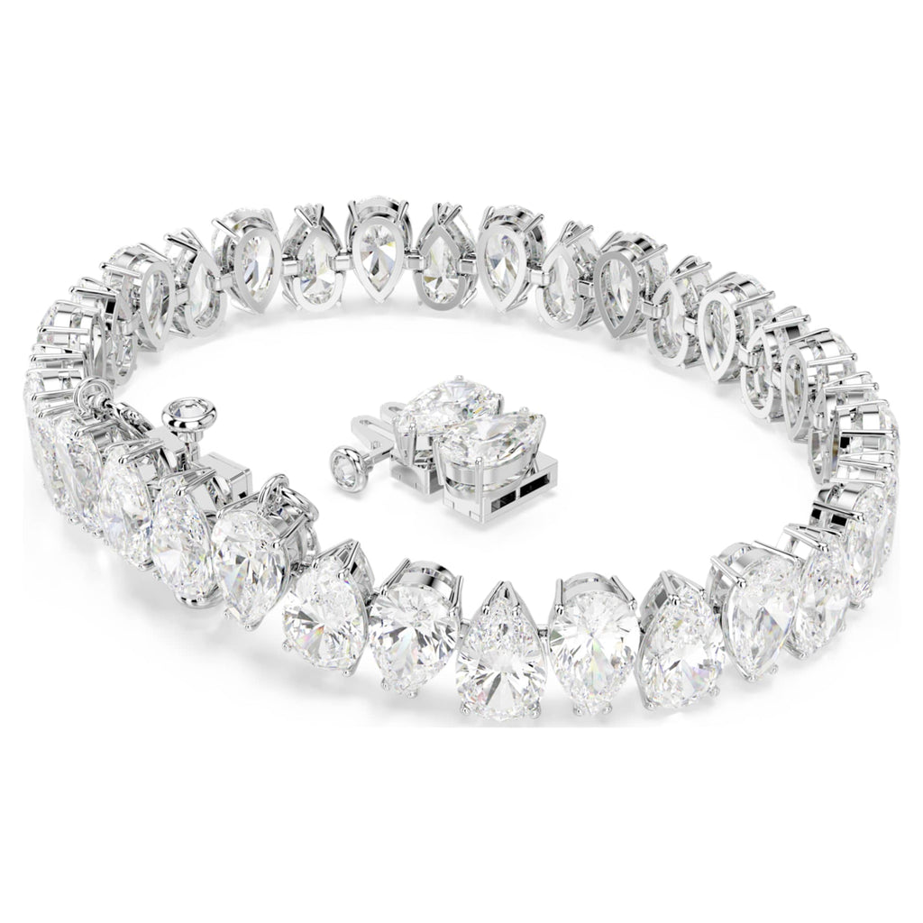 Swarovski Matrix Tennis bracelet Pear cut, White, Rhodium plated