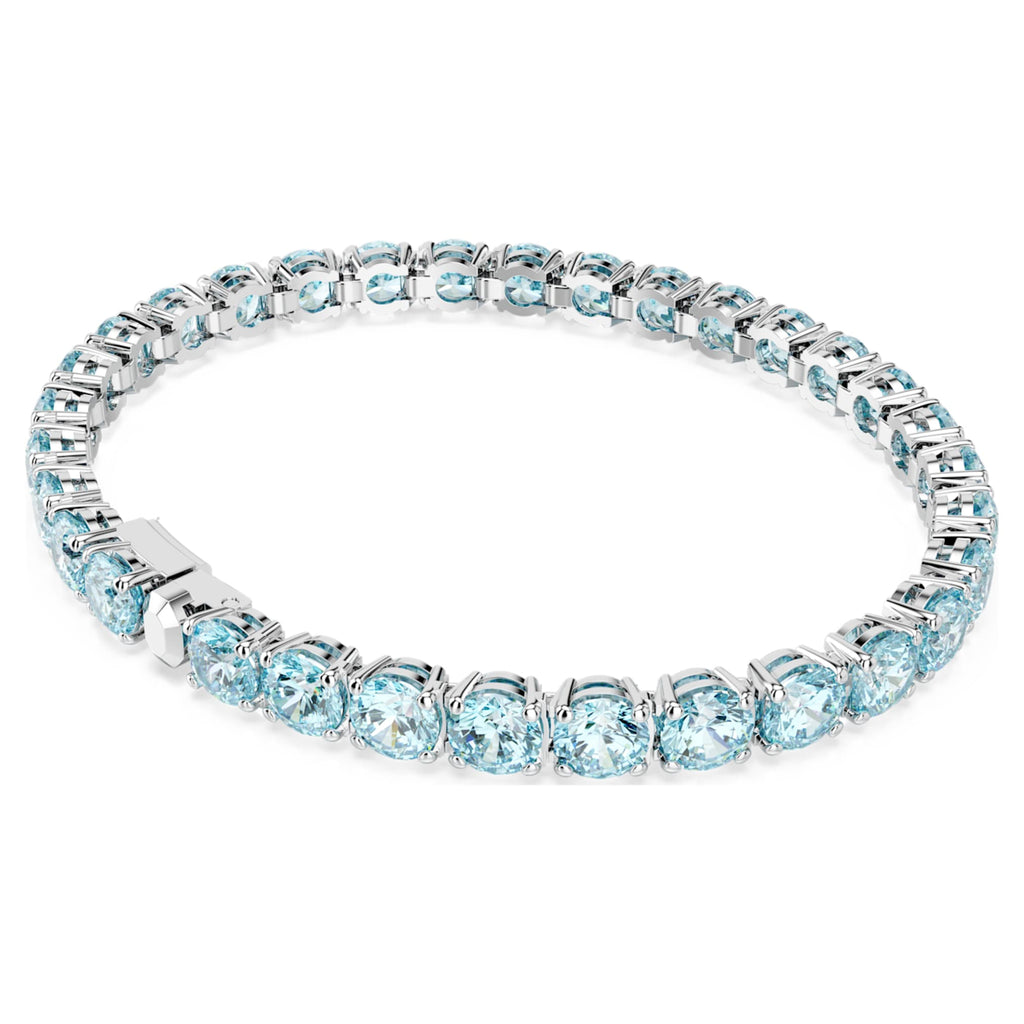 Swarovski Matrix Tennis bracelet Round cut, Blue, Rhodium plated