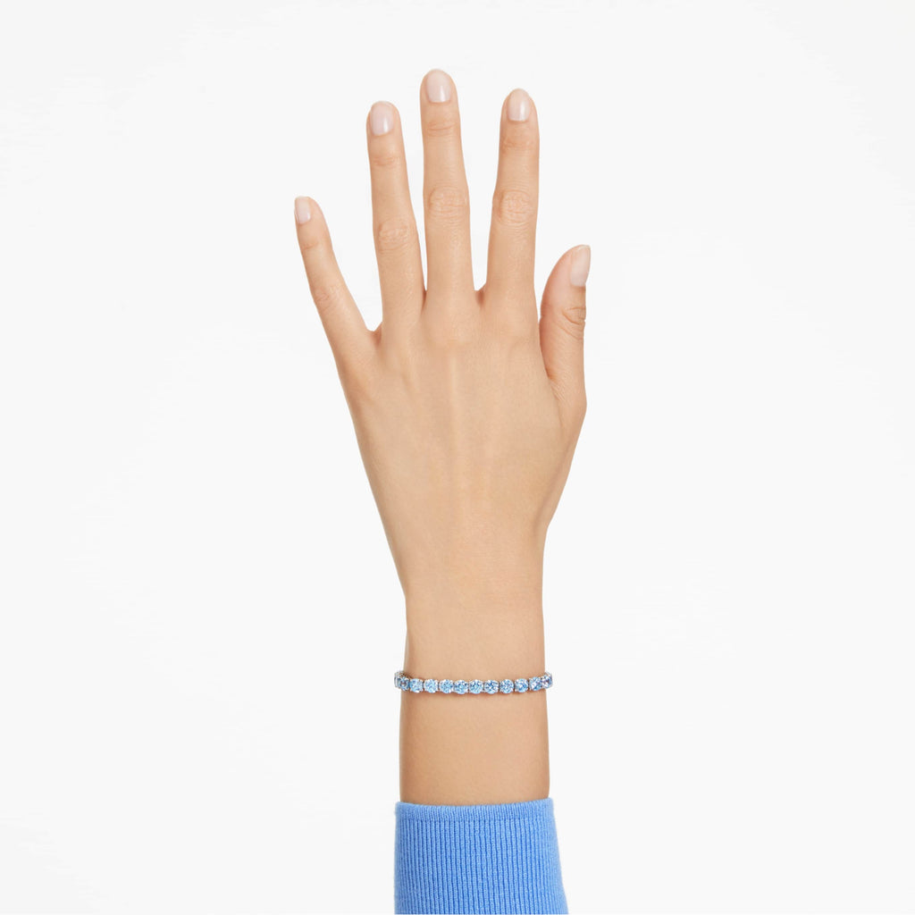 Swarovski Matrix Tennis bracelet Round cut, Blue, Rhodium plated