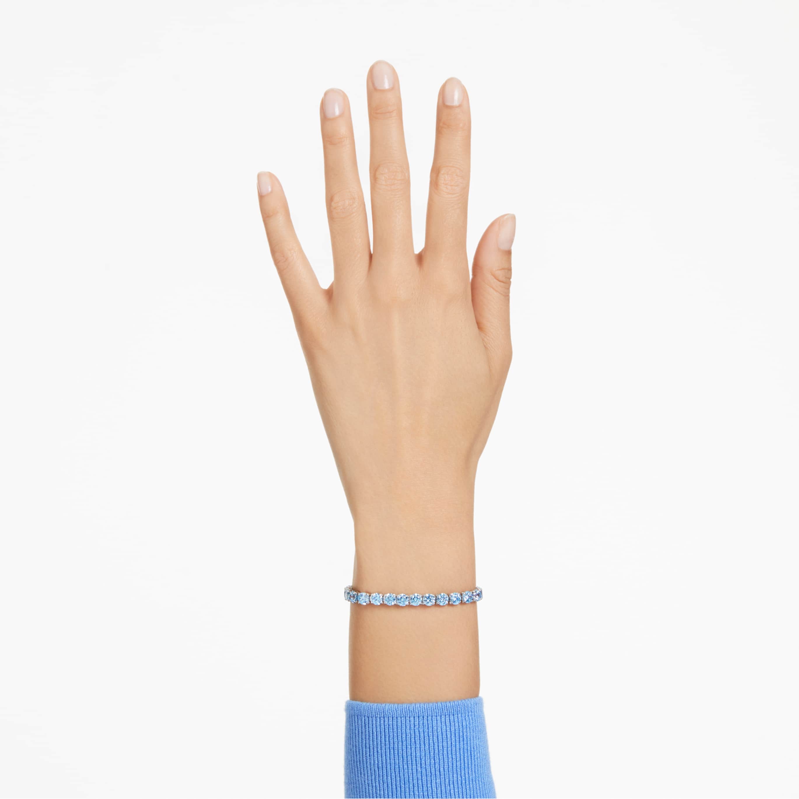 Swarovski Matrix Tennis bracelet Round cut, Blue, Rhodium plated