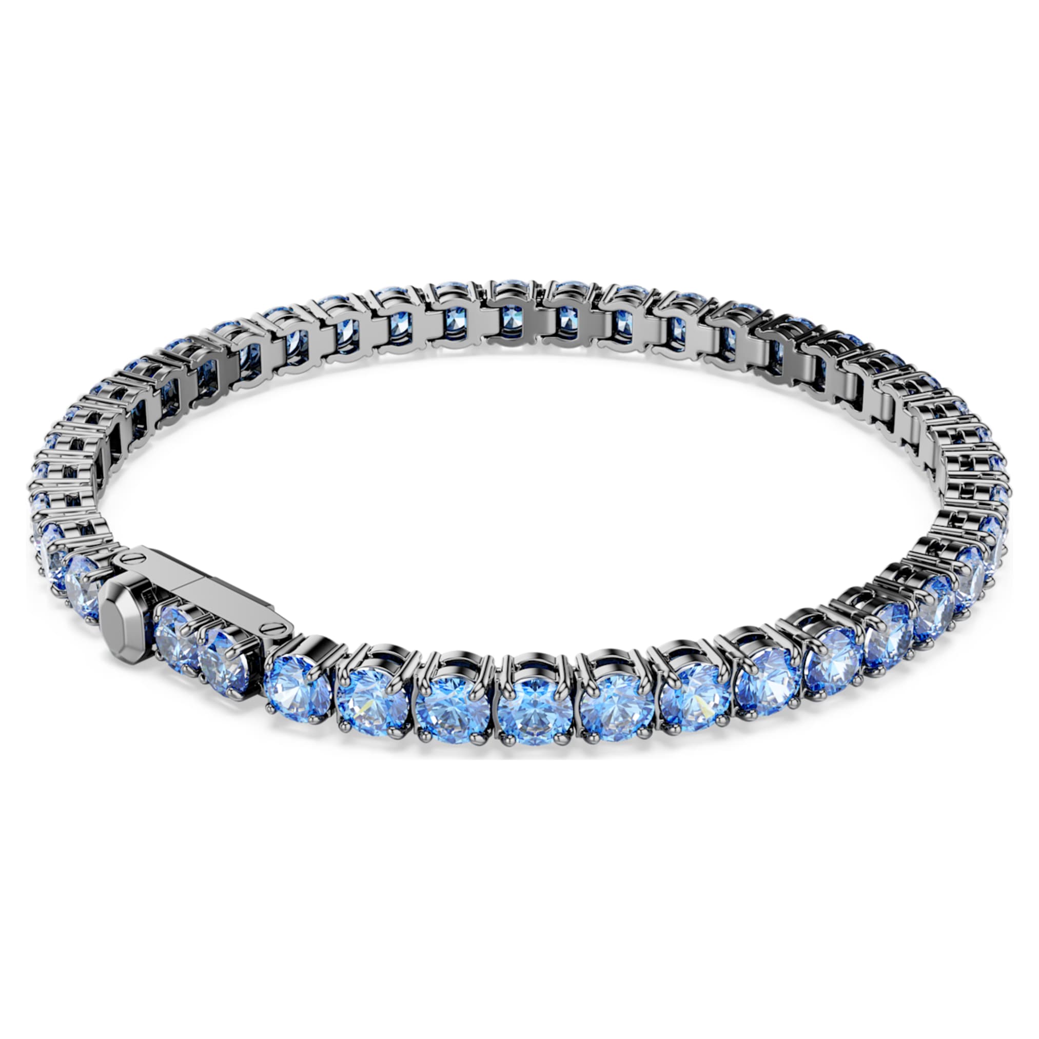 Swarovski Matrix Tennis bracelet Round cut, Blue, Ruthenium plated
