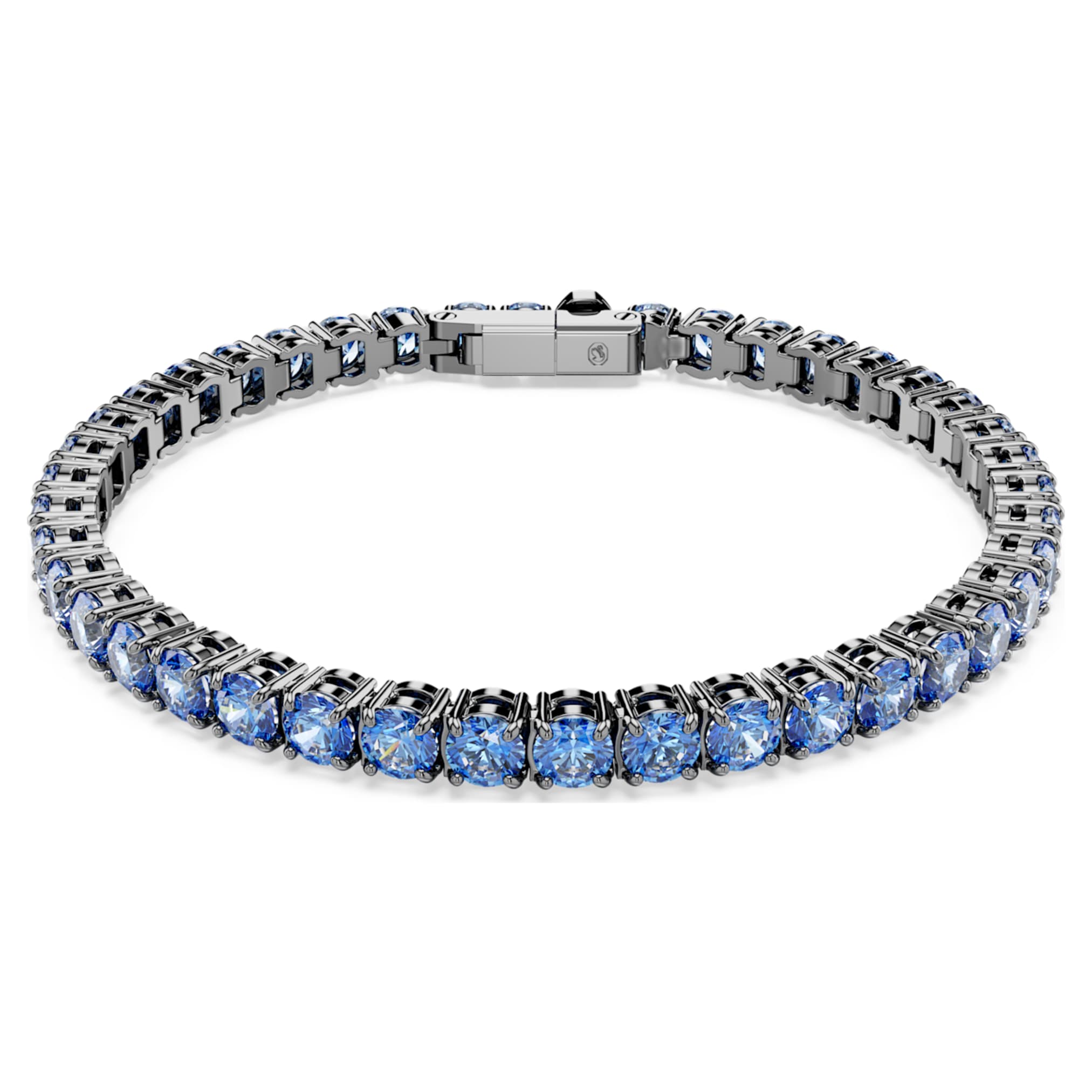 Swarovski Matrix Tennis bracelet Round cut, Blue, Ruthenium plated