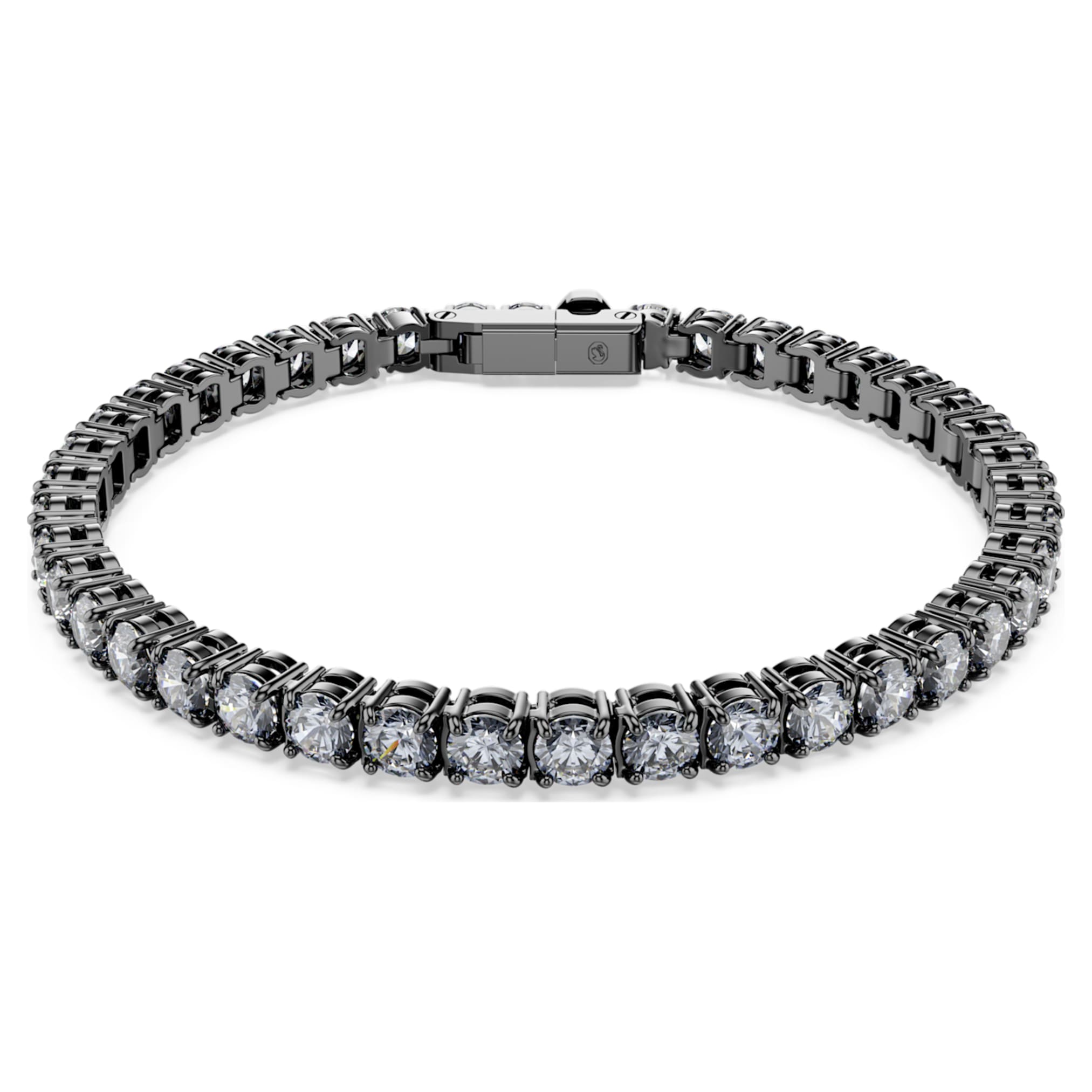 Swarovski Matrix Tennis bracelet Round cut, Gray, Ruthenium plated