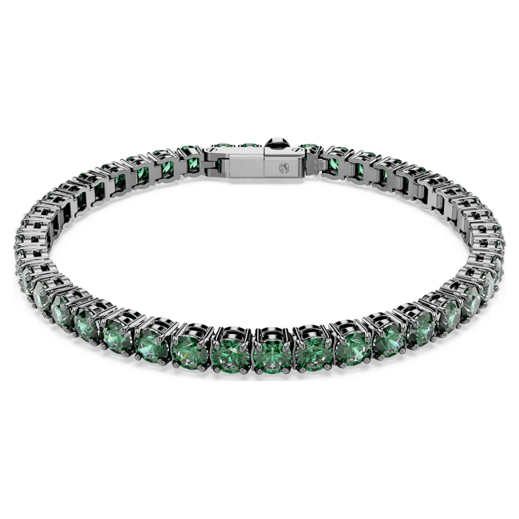 Swarovski Matrix Tennis bracelet Round cut, Green, Ruthenium plated