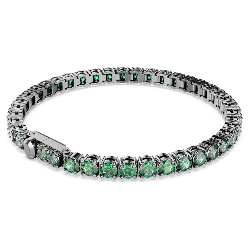 Swarovski Matrix Tennis bracelet Round cut, Green, Ruthenium plated
