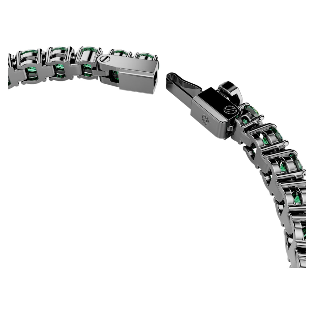 Swarovski Matrix Tennis bracelet Round cut, Green, Ruthenium plated