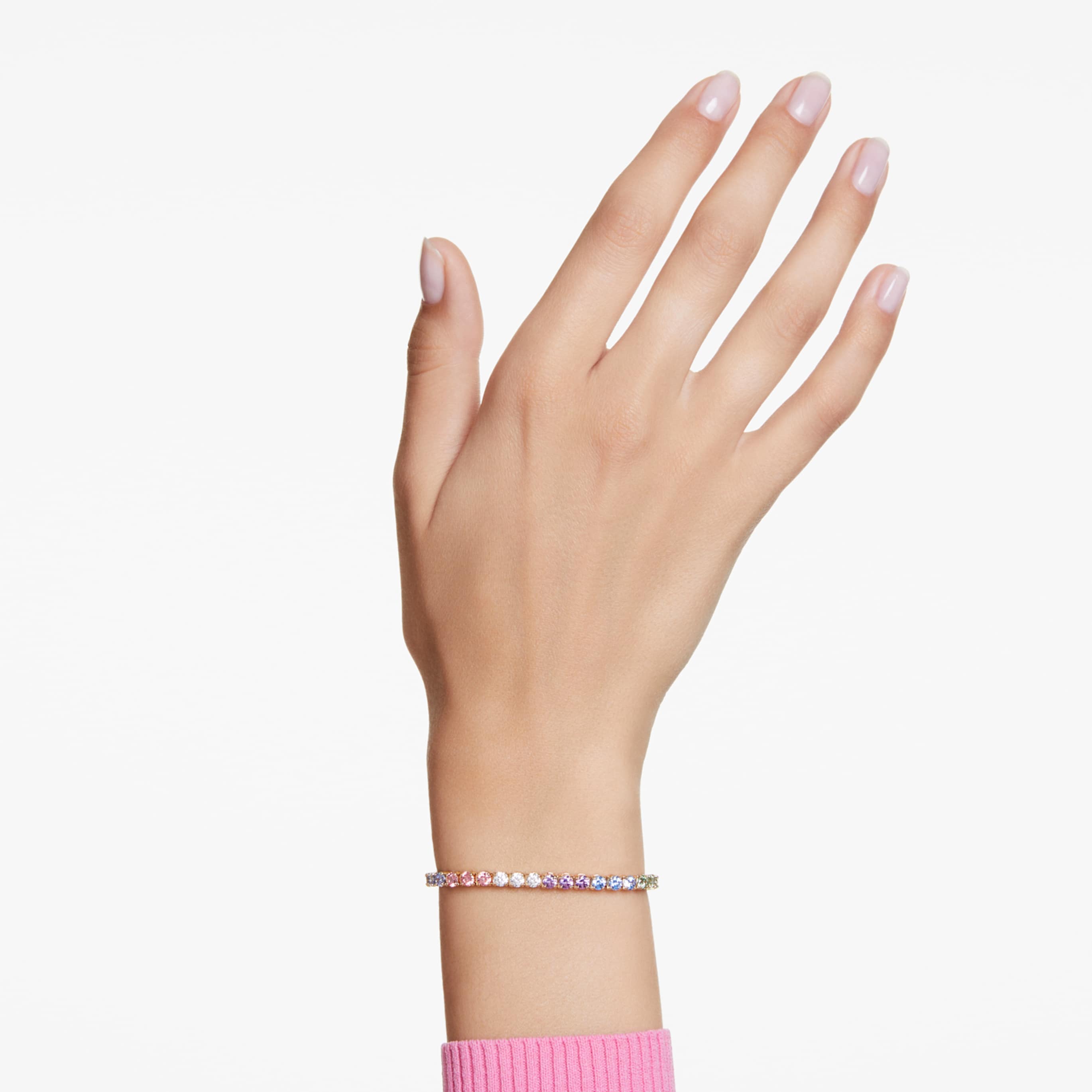 Swarovski Matrix Tennis bracelet Round cut, Multicolored, 18K gold finish