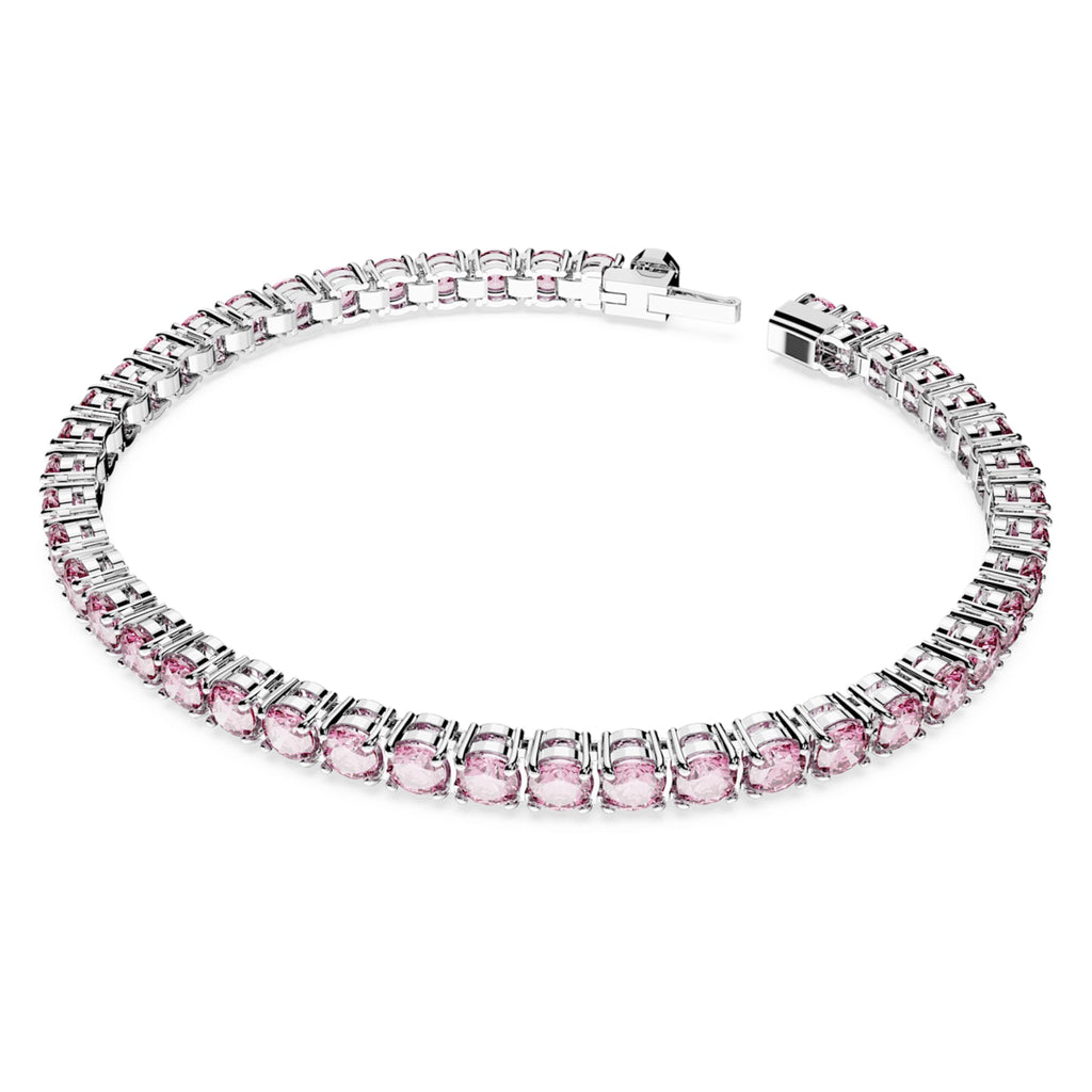 Swarovski Matrix Tennis bracelet Round cut, Pink, Rhodium plated