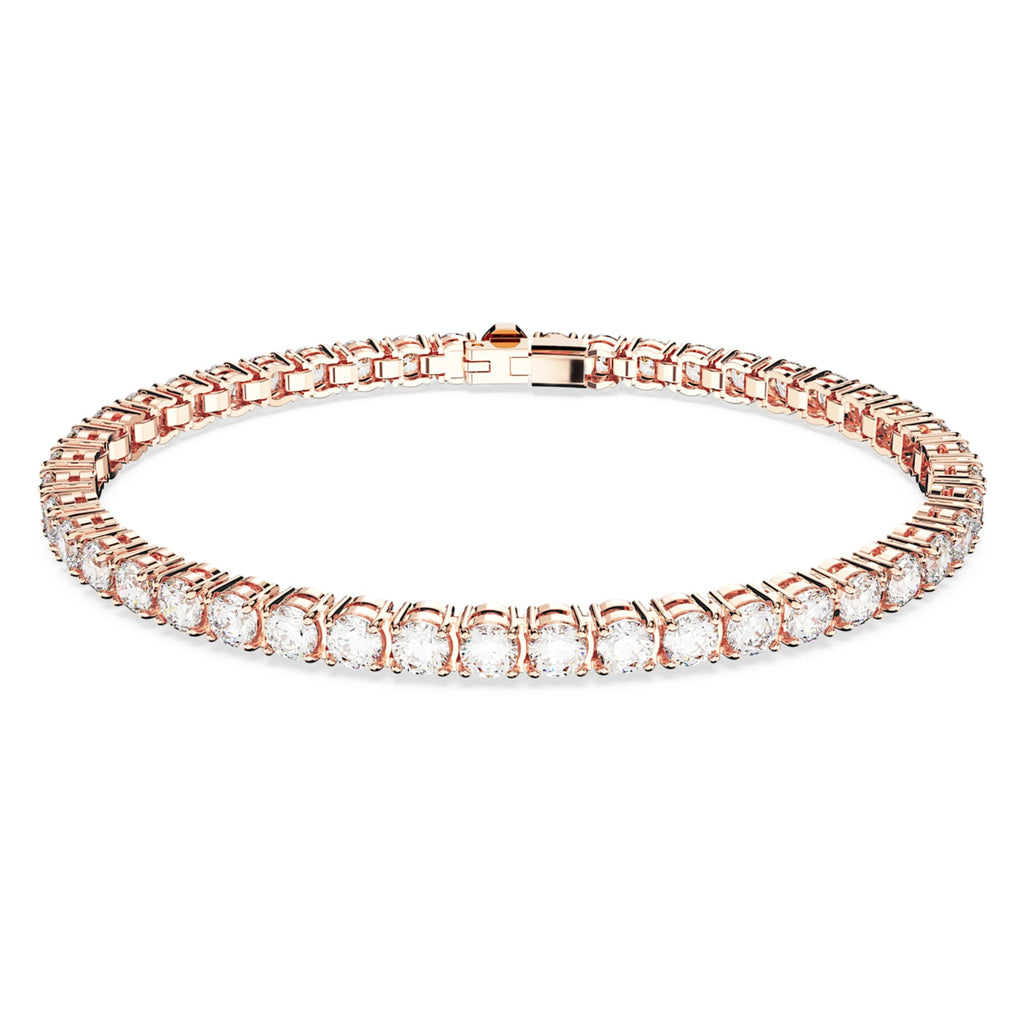 Swarovski Matrix Tennis bracelet Round cut, White, 18K rose gold finish