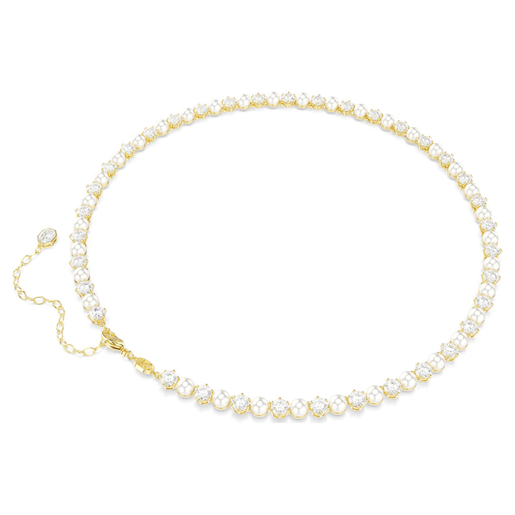 Swarovski Matrix Tennis necklace Crystal pearl, Round cut, White, 18K gold finish