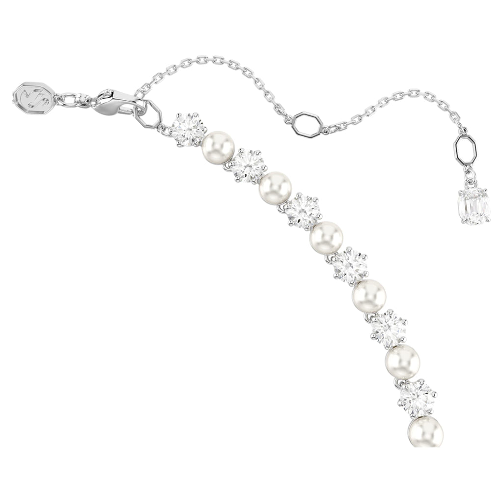 Swarovski Matrix Tennis necklace Crystal pearl, Round cut, White, Rhodium plated