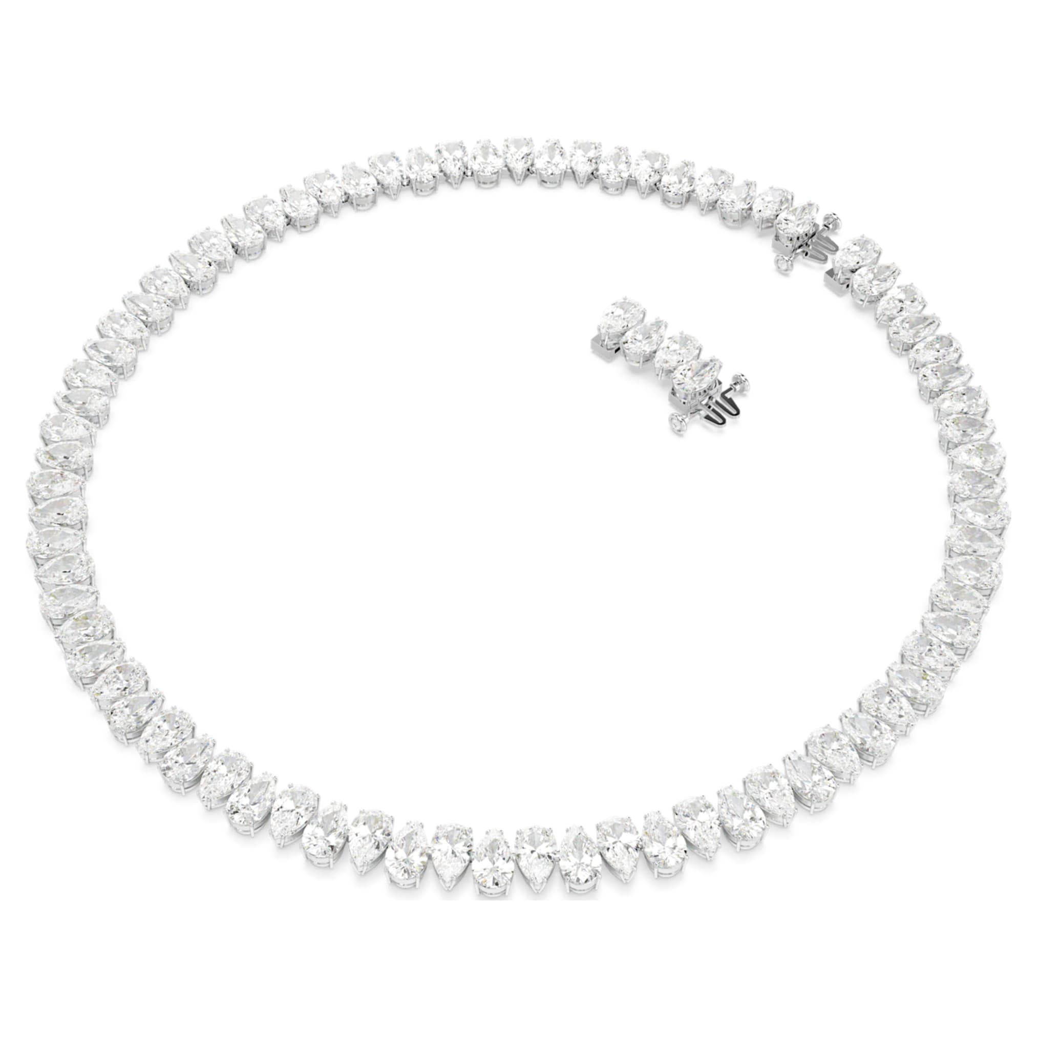 Swarovski Matrix Tennis necklace Pear cut, White, Rhodium plated