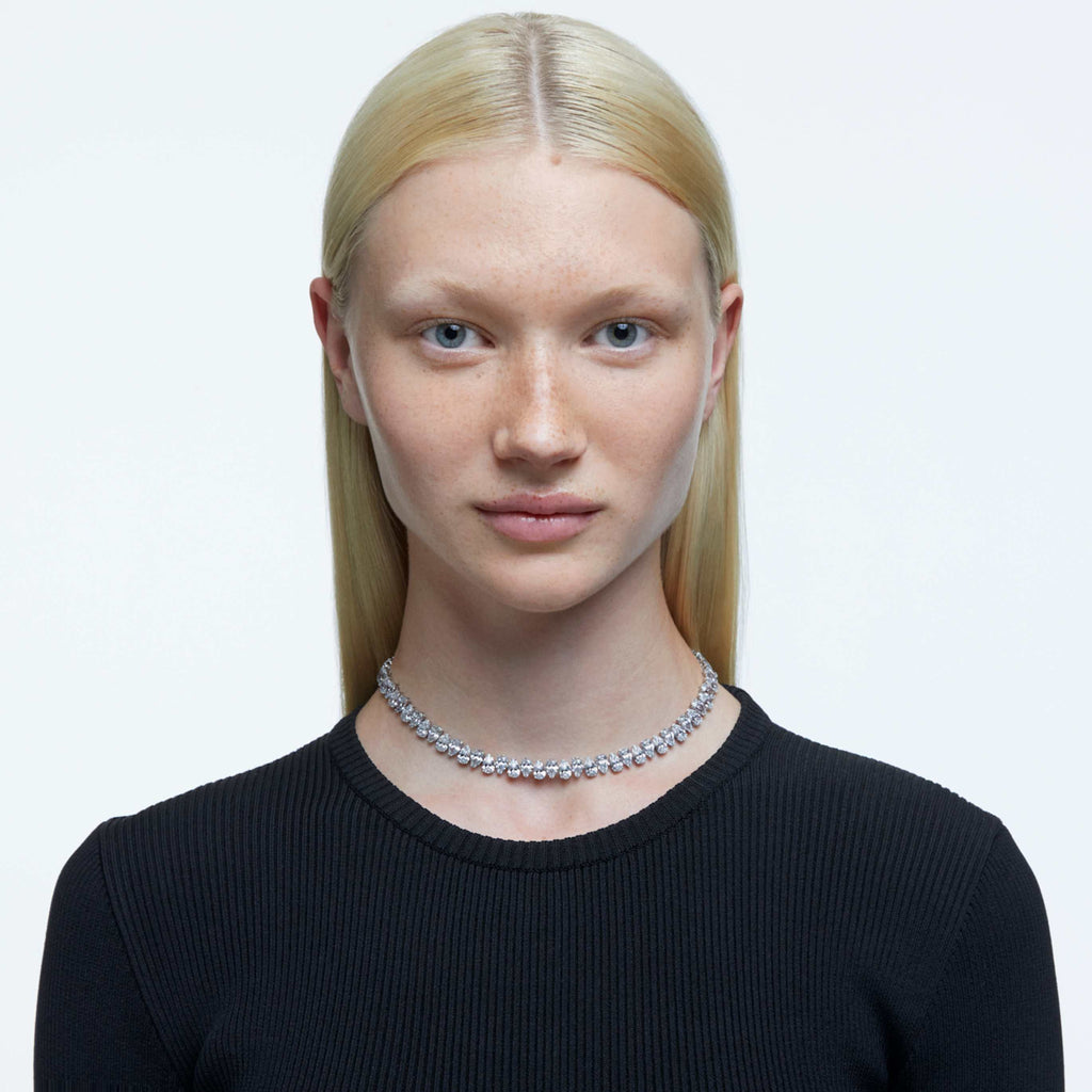 Swarovski Matrix Tennis necklace Pear cut, White, Rhodium plated