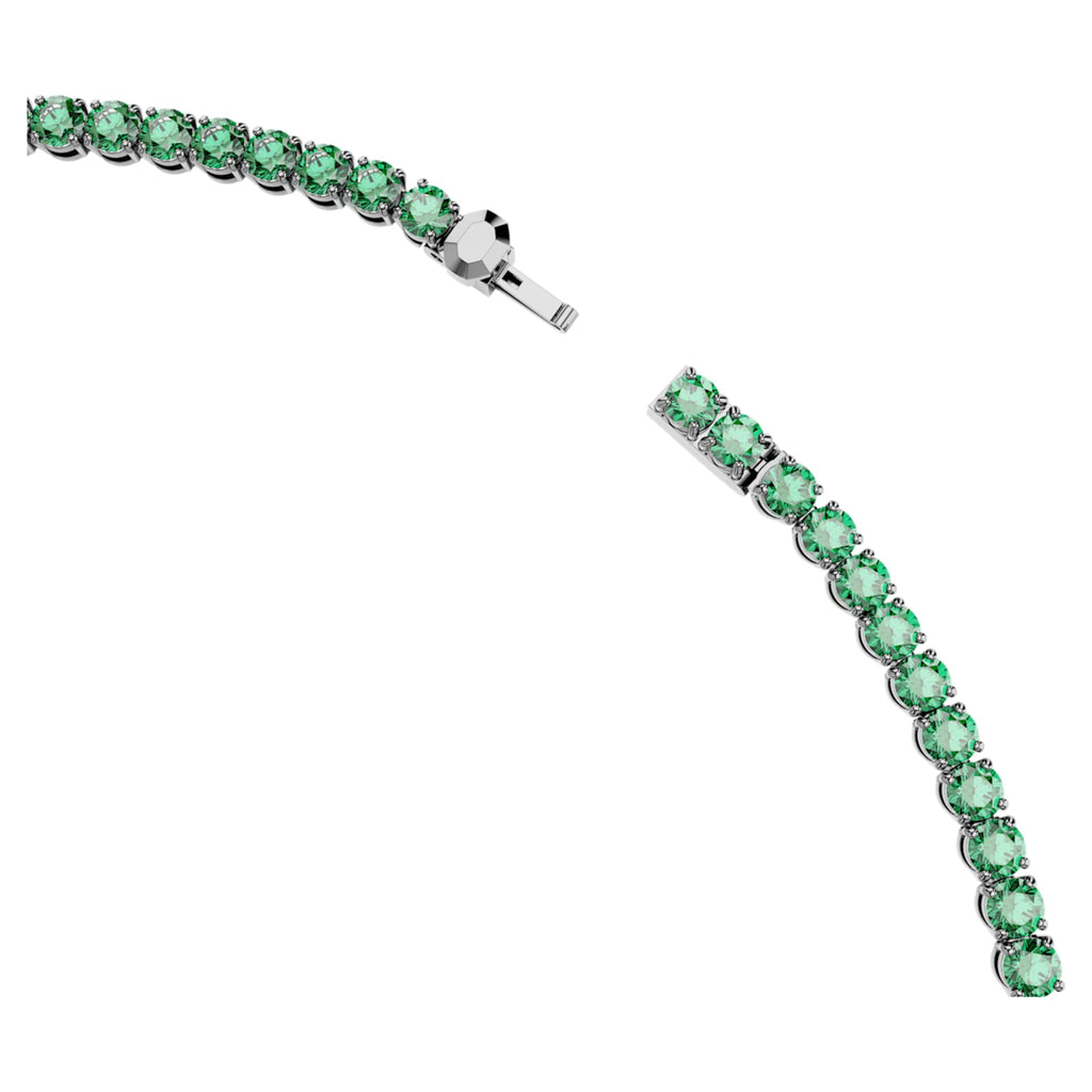 Swarovski Matrix Tennis necklace Round cut, Green, Ruthenium plated