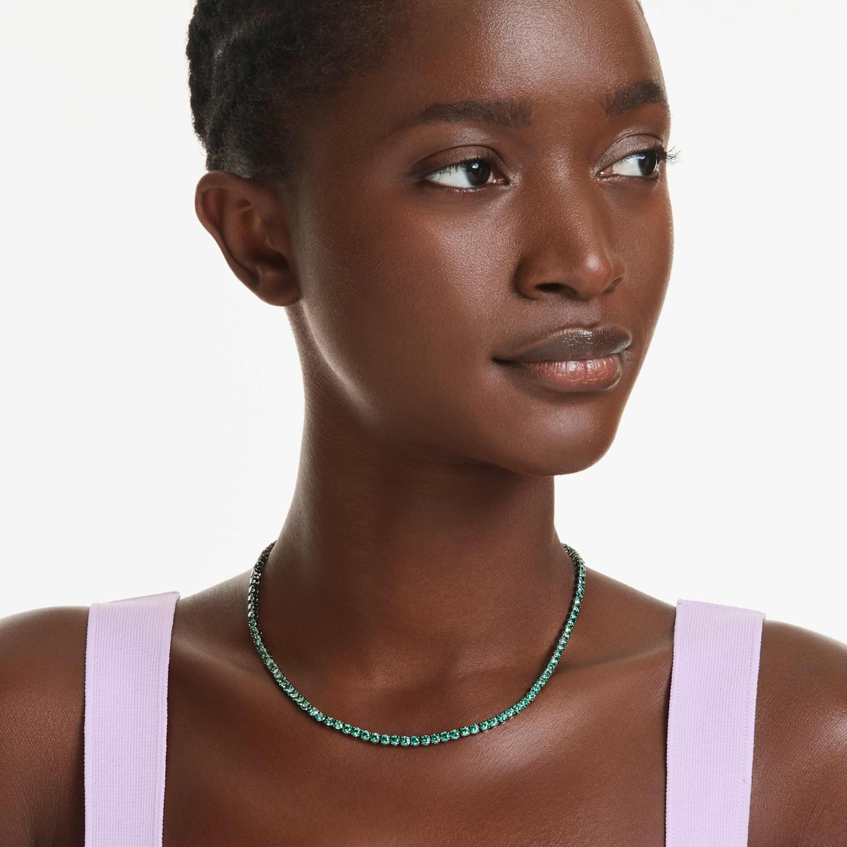 Swarovski Matrix Tennis necklace Round cut, Pink, 18K gold finish