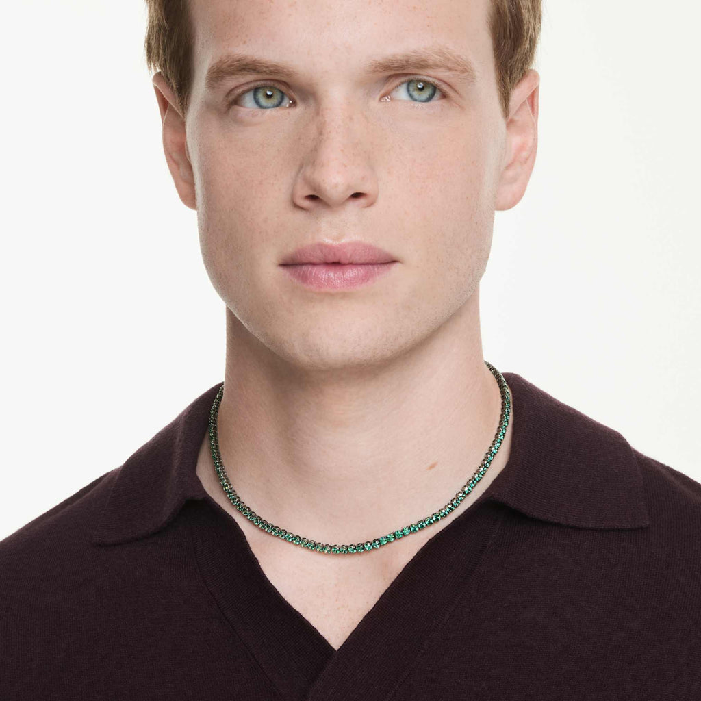Swarovski Matrix Tennis necklace Round cut, Green, Ruthenium plated