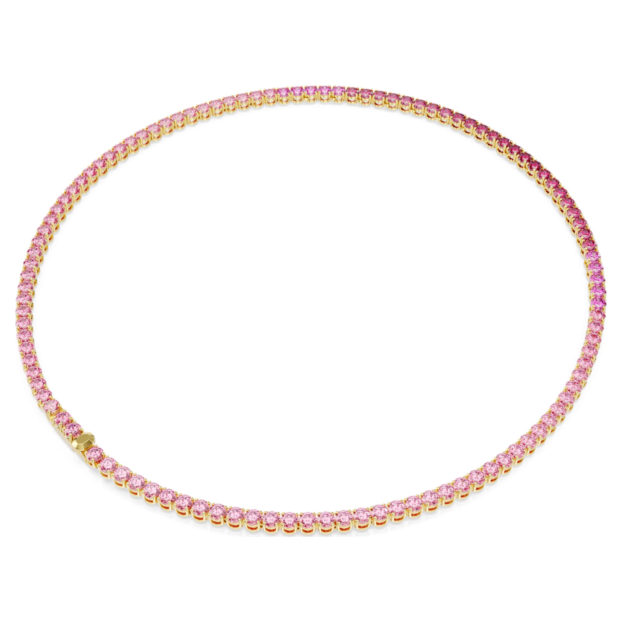 Swarovski Matrix Tennis necklace Round cut, Pink, 18K gold finish