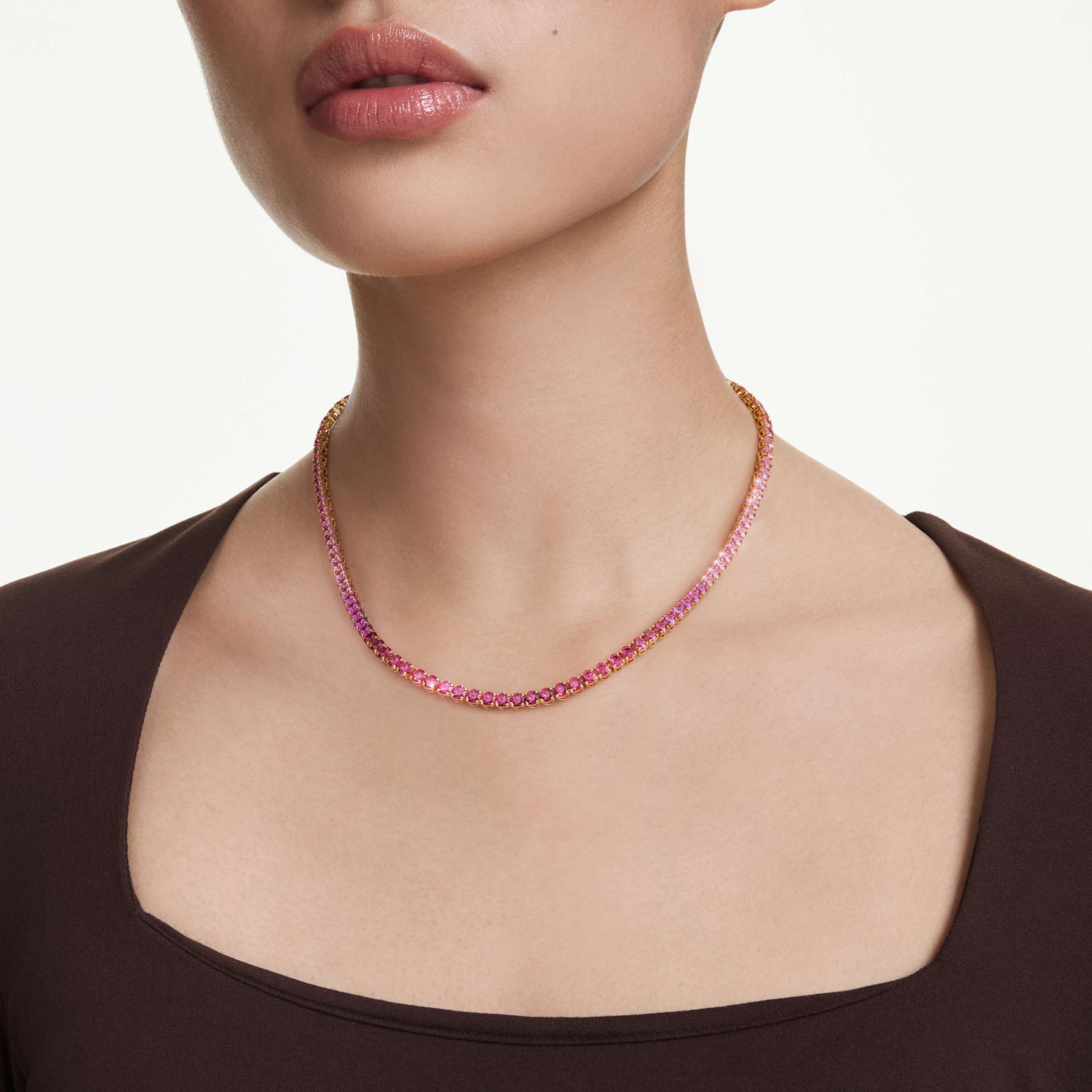 Swarovski Matrix Tennis necklace Round cut, White, Rhodium plated