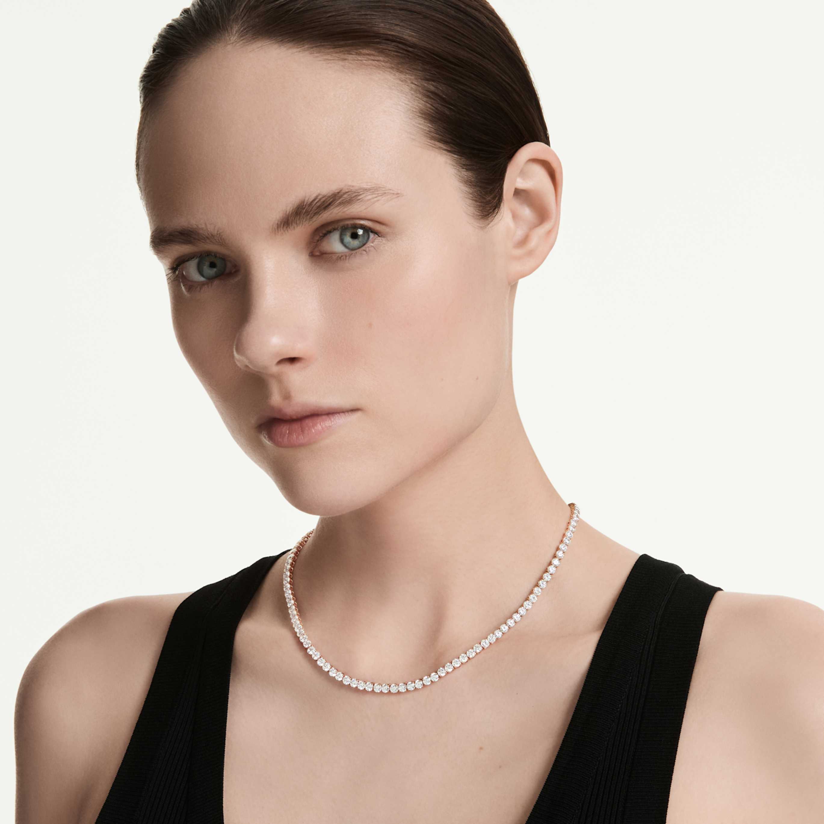 Swarovski Matrix Tennis necklace Round cut, White, 18K rose gold finish