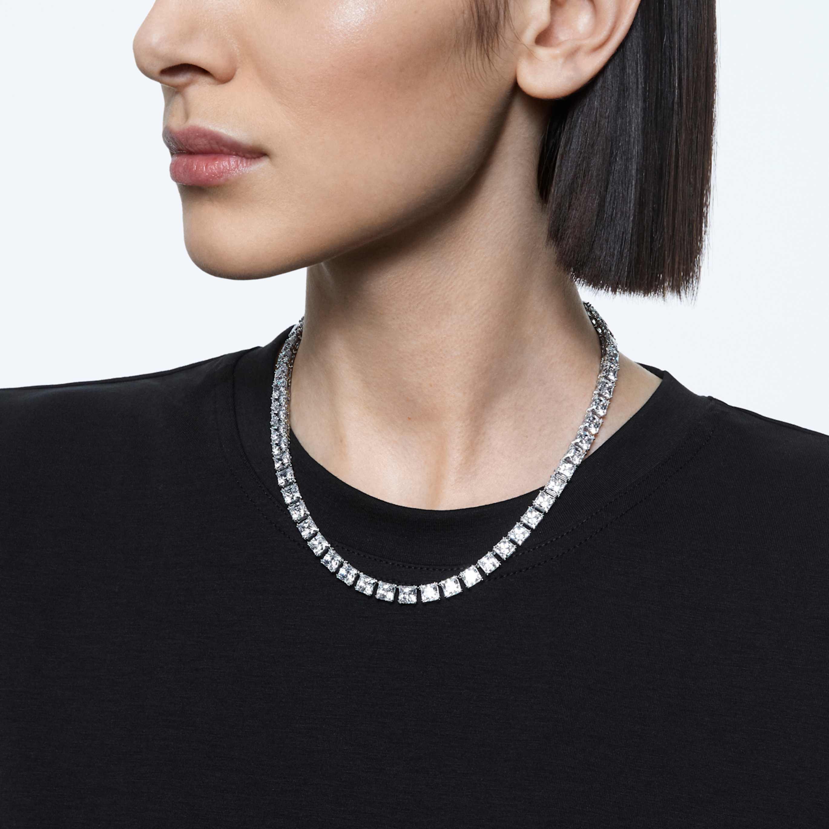 Swarovski Matrix Tennis necklace Square cut, White, Rhodium plated