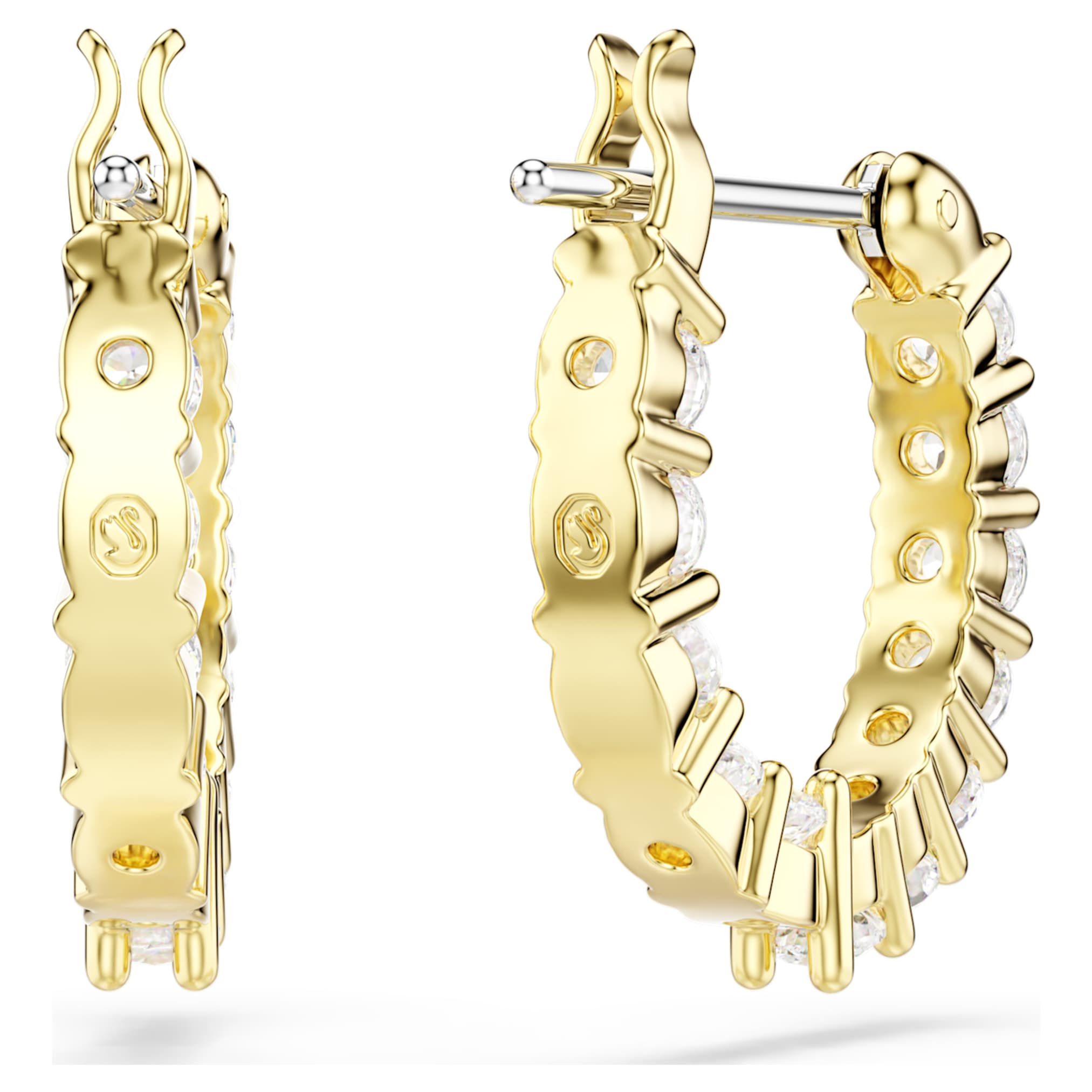 Swarovski Matrix Vittore hoop earrings Round cut, White, 18K gold finish