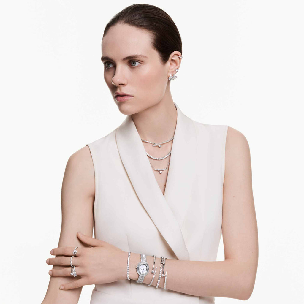 Swarovski Matrix Vittore hoop earrings Round cut, White, Rhodium plated