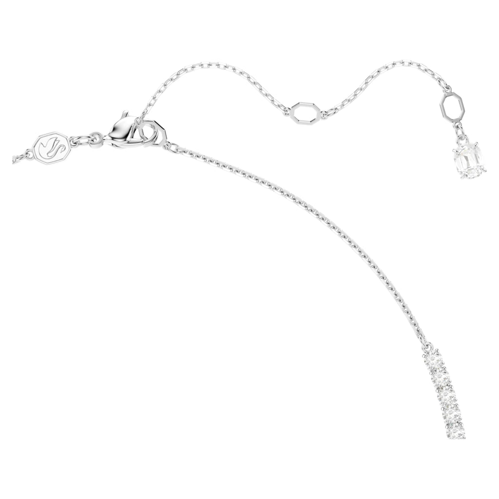 Swarovski Matrix Y necklace Crystal pearl, Round cut, White, Rhodium plated