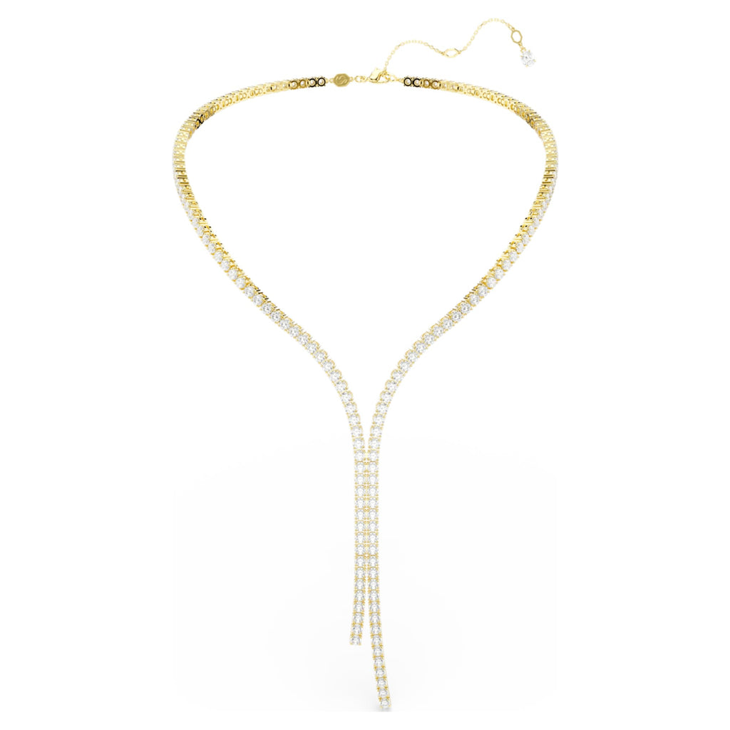 Swarovski Matrix Y necklace Round cut, White, 18K gold finish