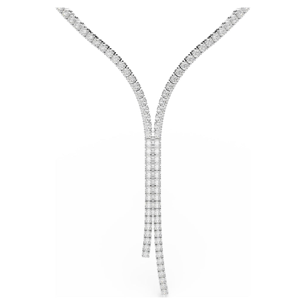 Swarovski Matrix Y necklace Round cut, White, Rhodium plated