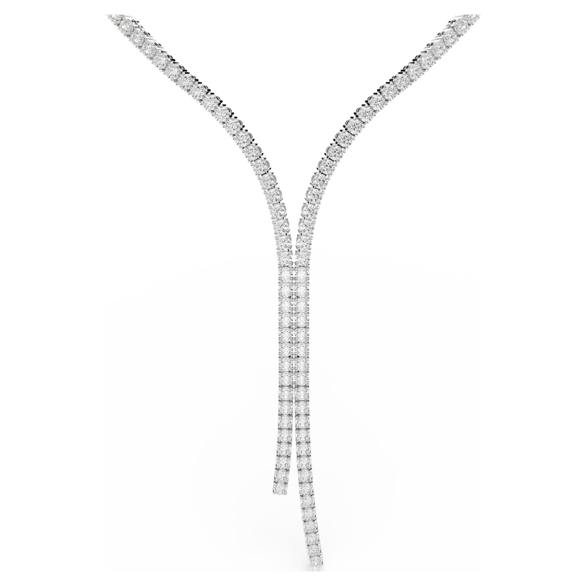 Swarovski Matrix Y necklace Round cut, White, Rhodium plated