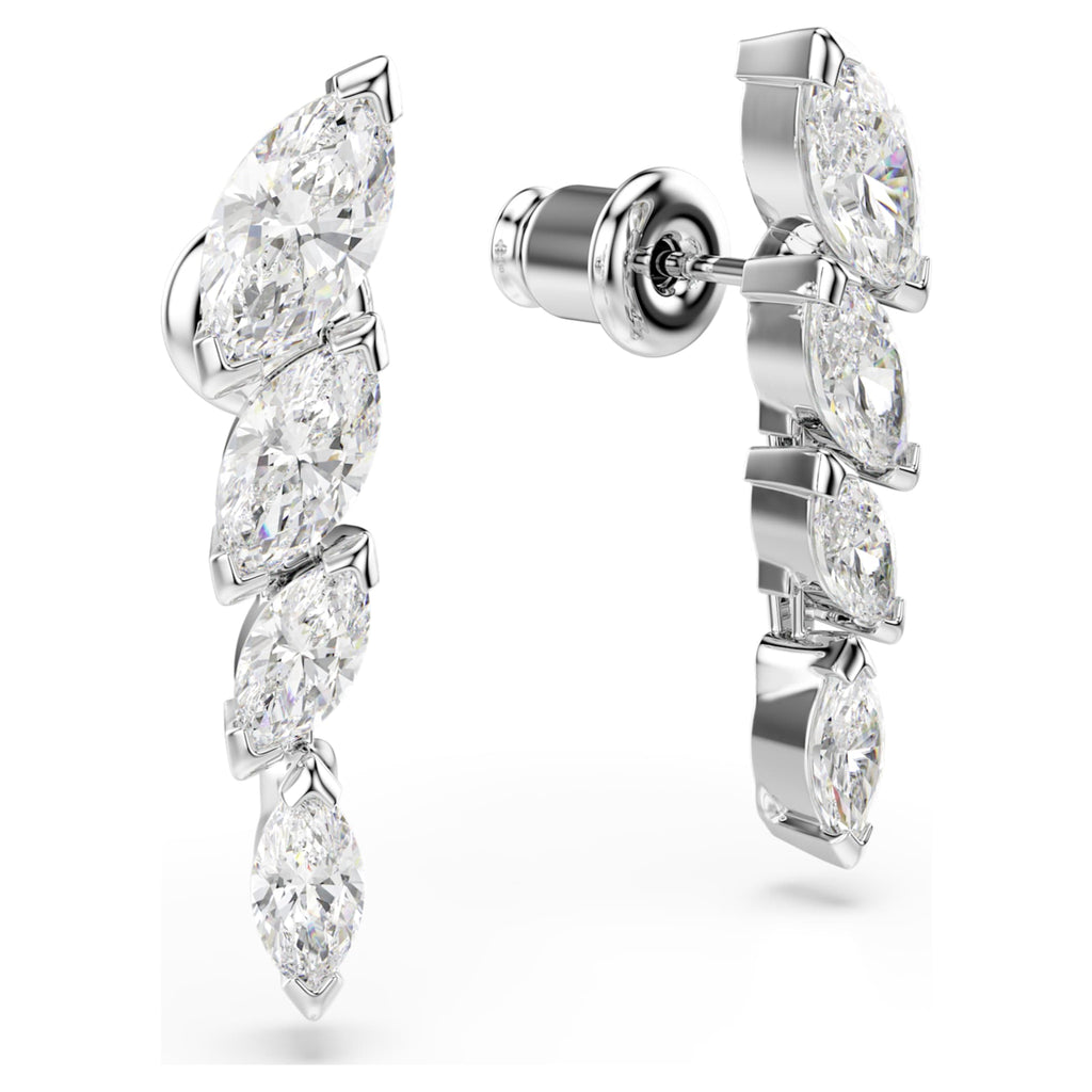 Swarovski Mesmera earrings Marquise cut, White, Rhodium plated