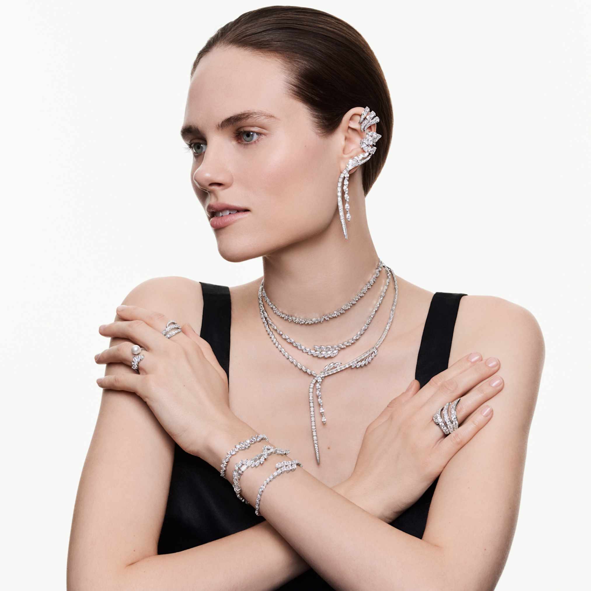 Swarovski Mesmera earrings Mixed cuts, White, Rhodium plated
