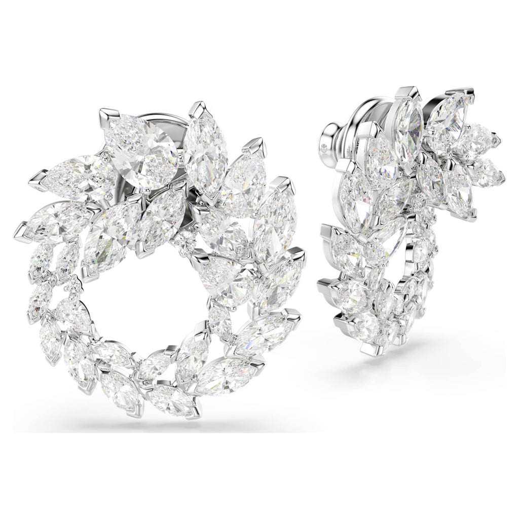Swarovski Mesmera hoop earrings Marquise cut, White, Rhodium plated