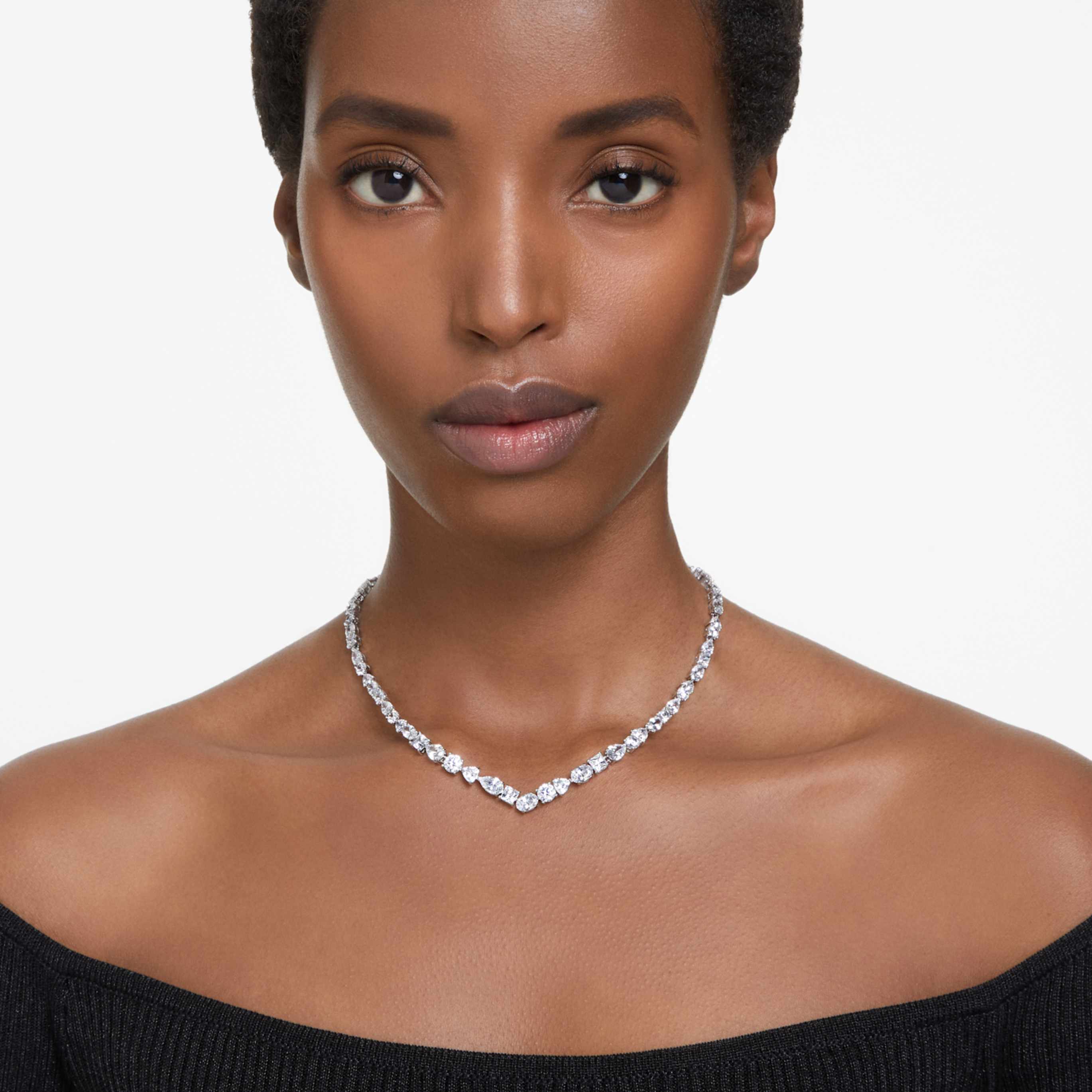 Swarovski Mesmera necklace Mixed cuts, White, Rhodium plated