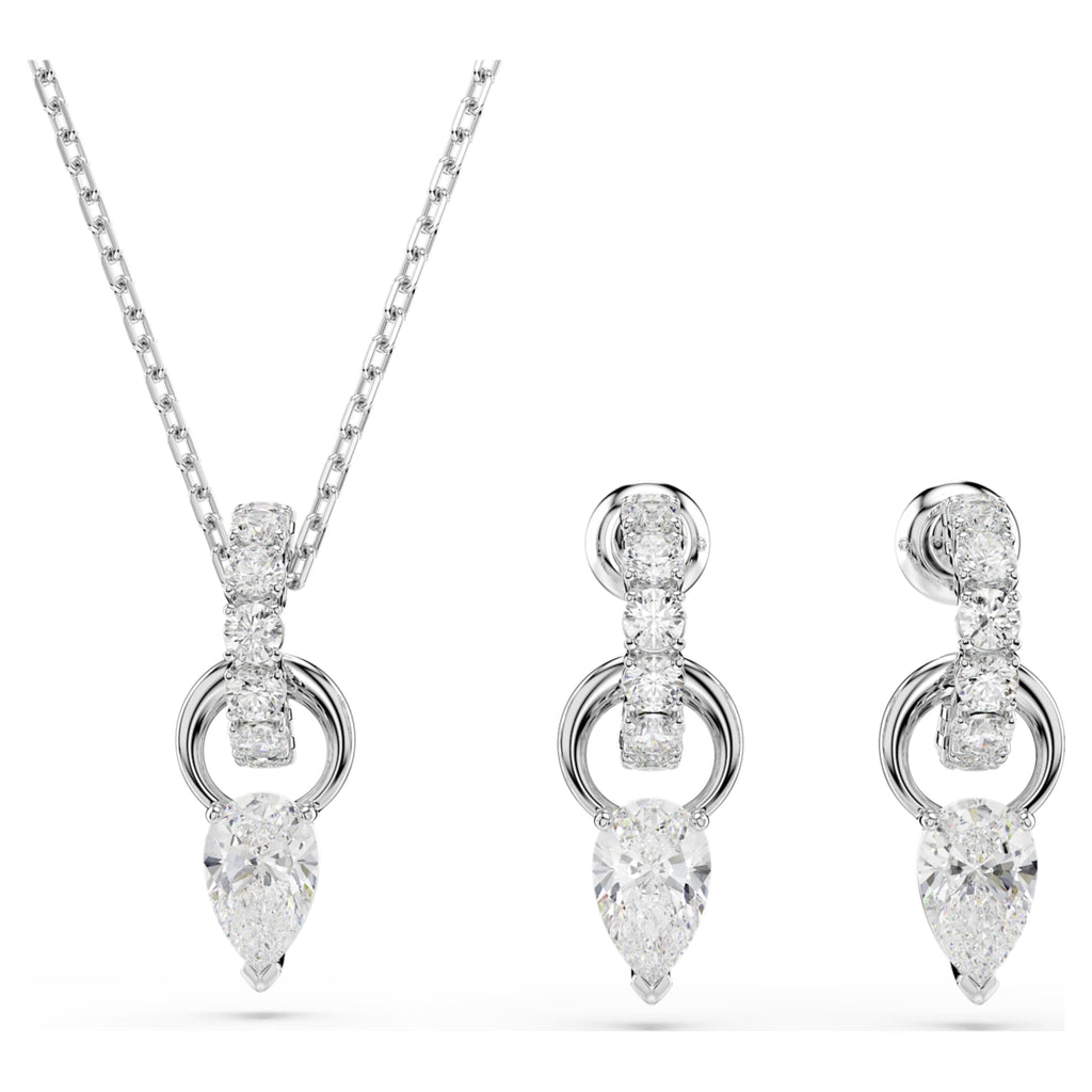 Swarovski Mesmera set Pear cut, Round cut, White, Rhodium plated