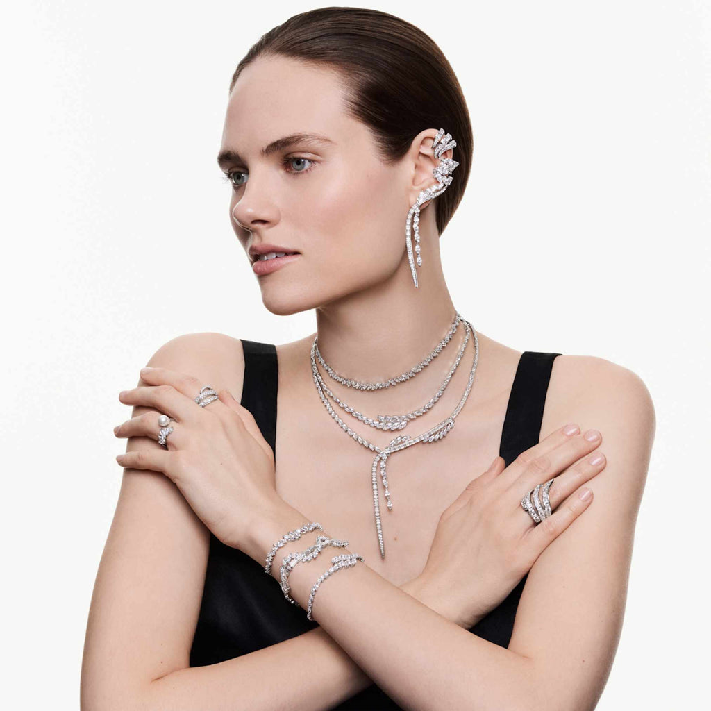 Swarovski Mesmera Y necklace Mixed cuts, White, Rhodium plated