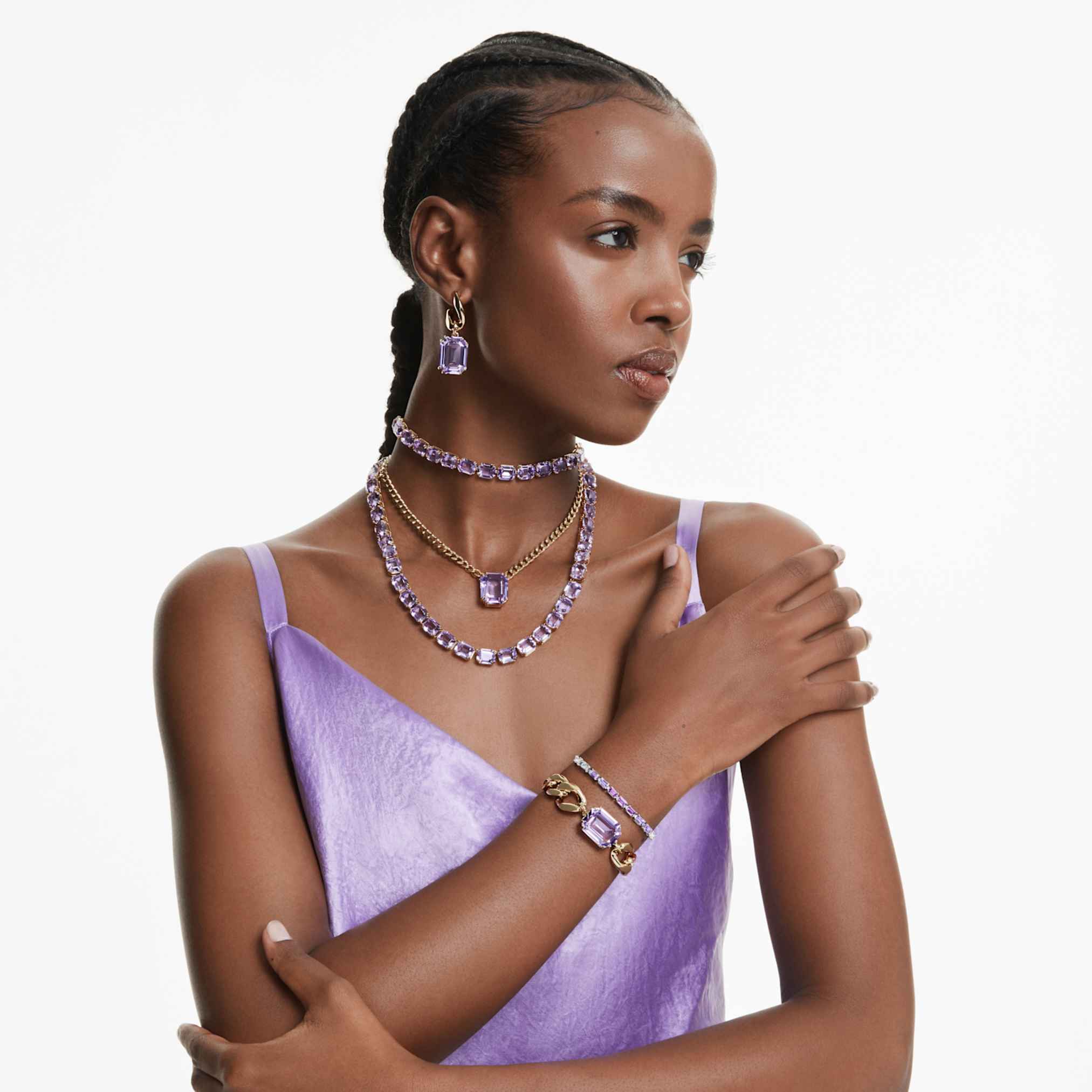 Swarovski Millenia choker Octagon cut, Purple, 18K gold finish