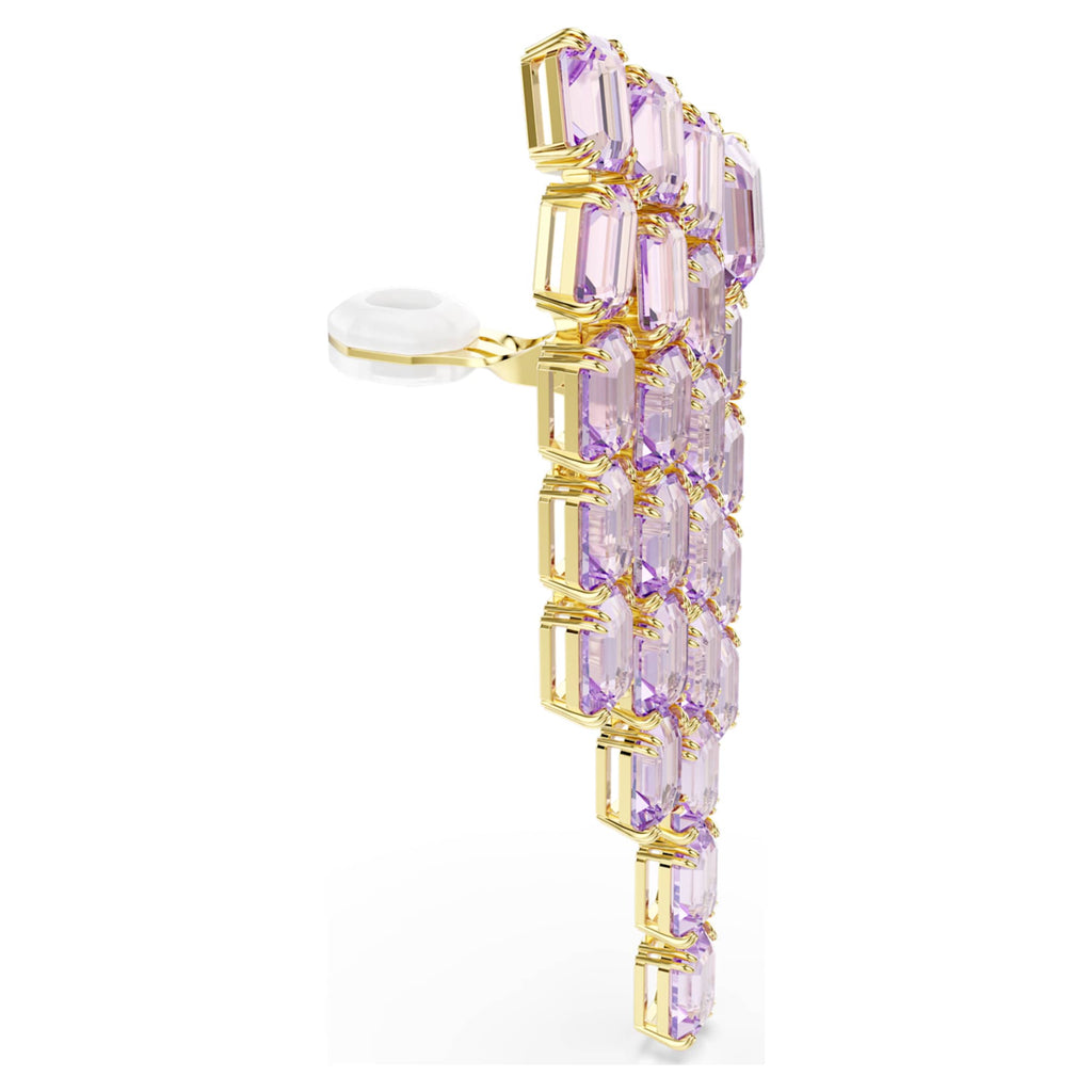 Swarovski Millenia clip earrings Octagon cut, Chandelier, Purple, 18K gold finish