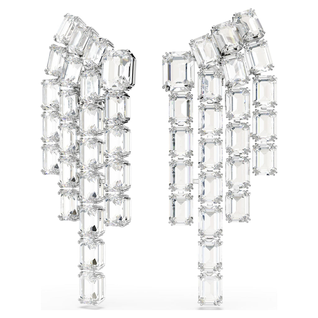 Swarovski Millenia clip earrings Octagon cut, Chandelier, White, Rhodium plated