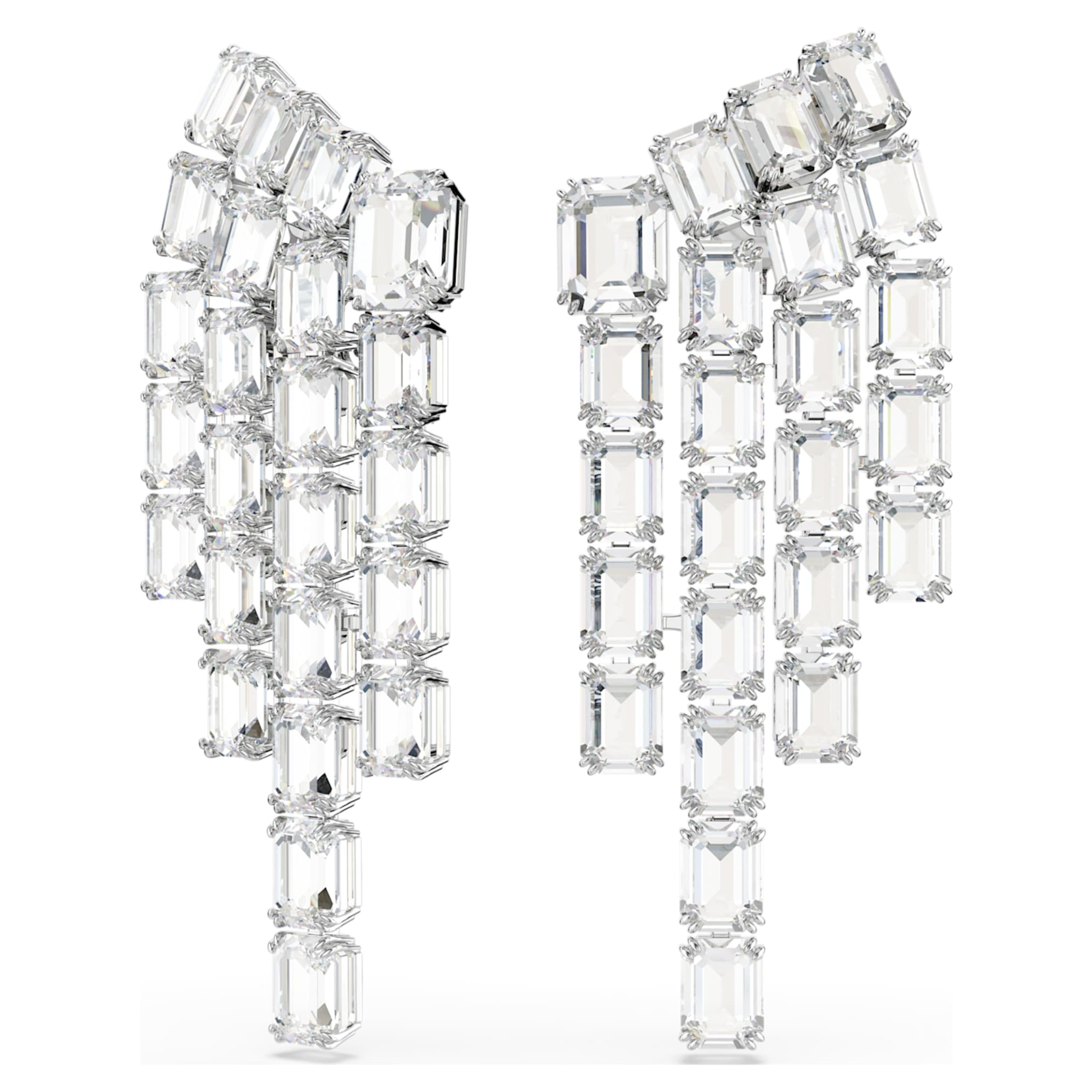 Swarovski Millenia clip earrings Octagon cut, Chandelier, White, Rhodium plated