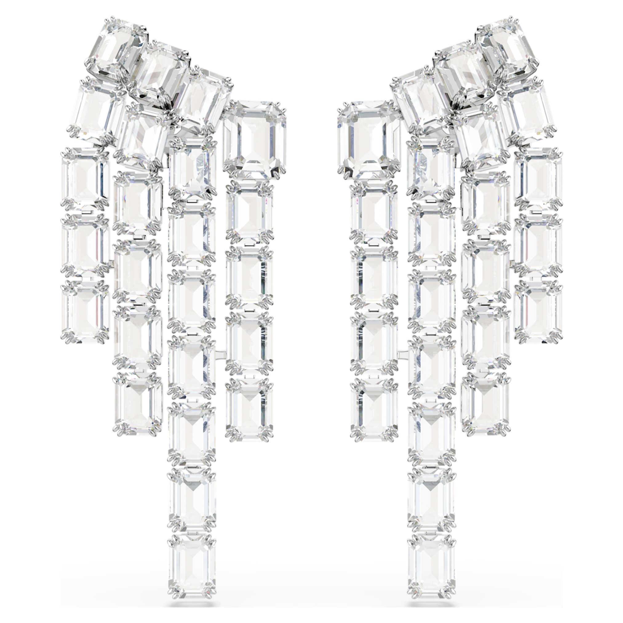 Swarovski Millenia clip earrings Octagon cut, Chandelier, White, Rhodium plated