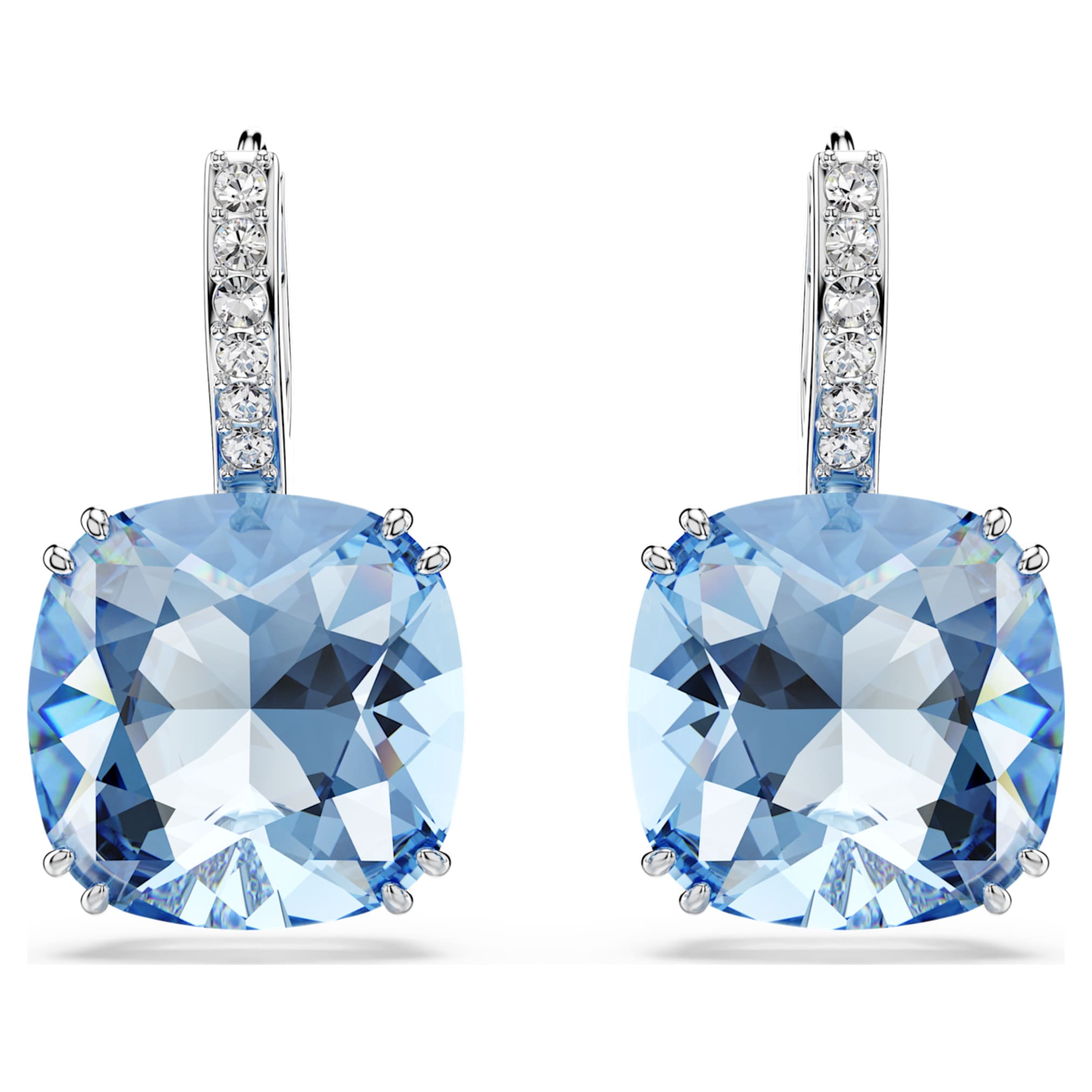 Swarovski Millenia drop earrings Cushion cut, Blue, Rhodium plated