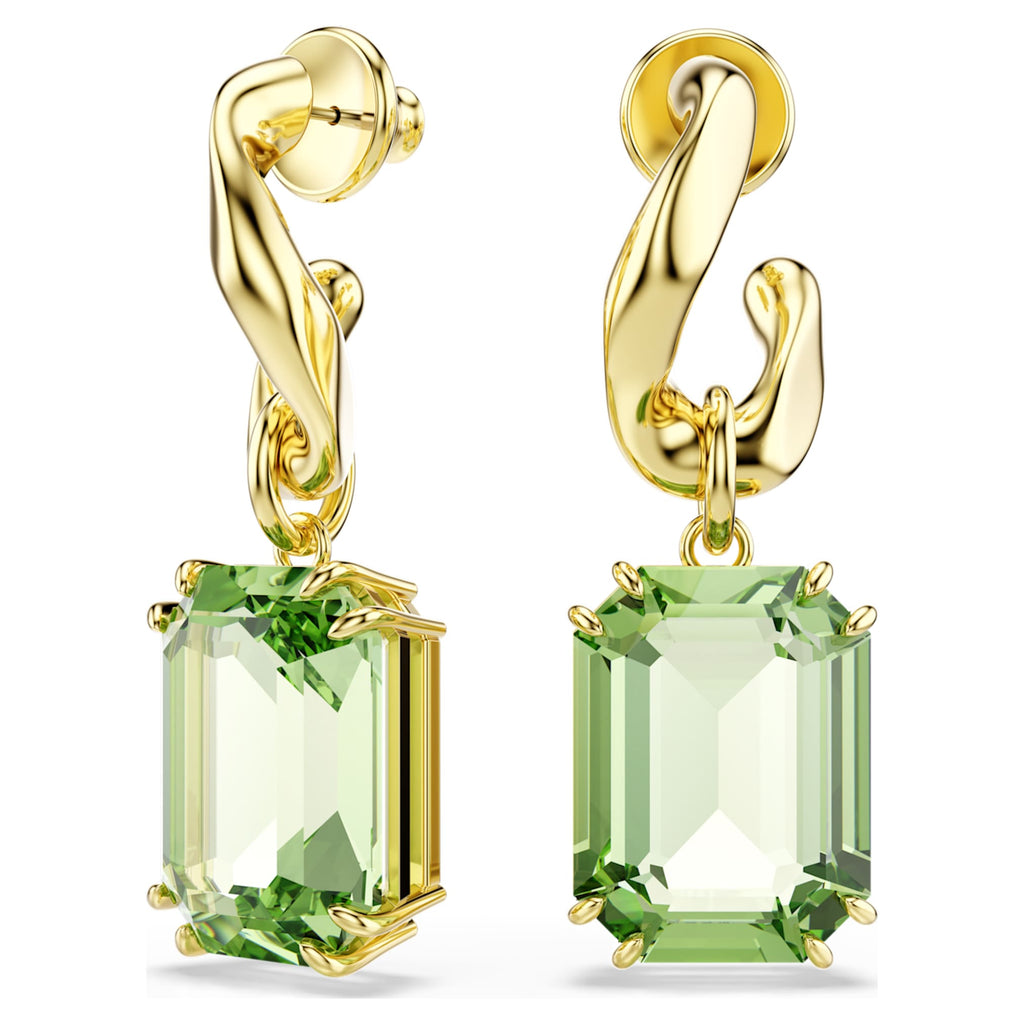 Swarovski Millenia drop earrings Octagon cut, Green, 18K gold finish