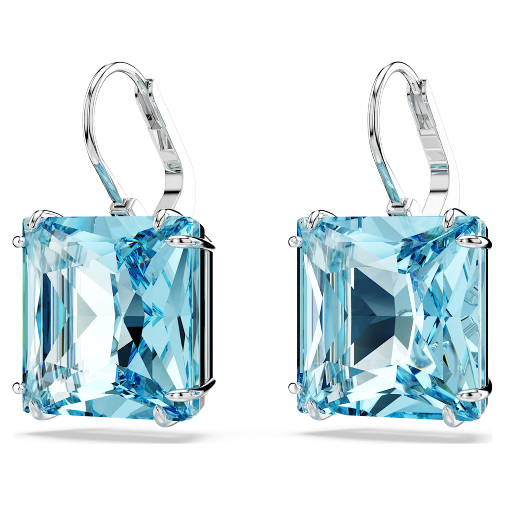 Swarovski Millenia drop earrings Square cut, Blue, Rhodium plated